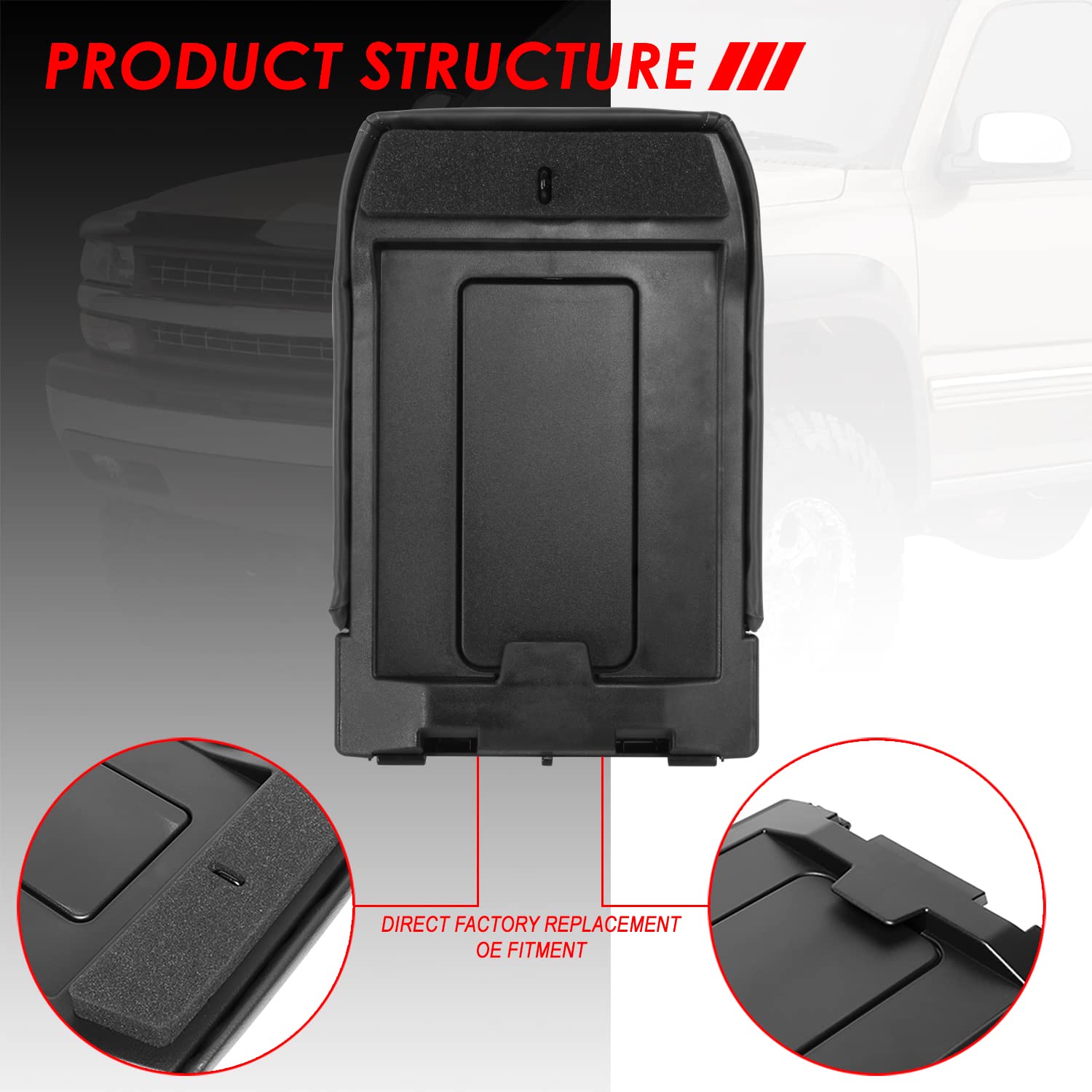 Auto Dynasty Center Console Armrest Lid Repair Kit Assembly Compatible with Cadillac Escalade Chevy Silverado Avalanche Suburban