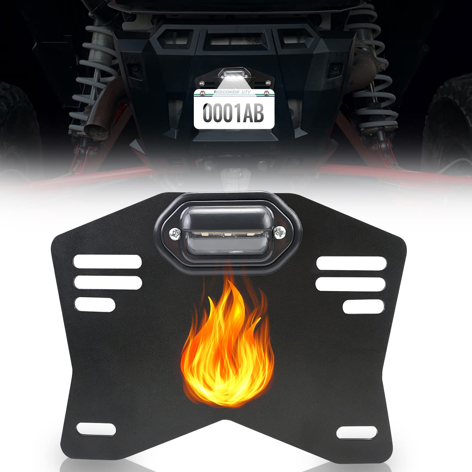 Starknightmt Utv License Plate Holder With Light, Universal Lighted License Plate Mount Bracket Compatible With Polaris Ranger Rzr Can Am X3 Defender Cfmoto Zforce Uforce