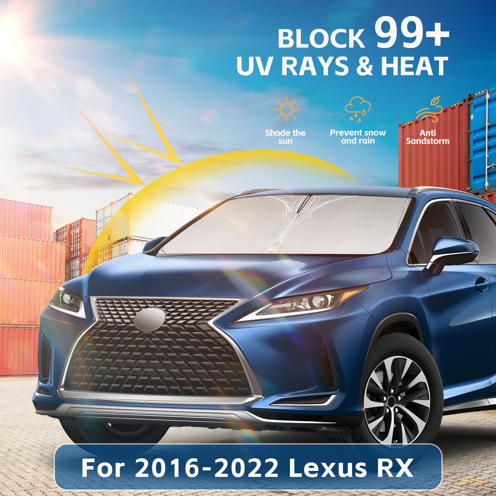 AuyNeas Windshield Sun Shade for Lexus RX 2016-2022, 4-Layer UV Protection, Custom Fit RX 350, RX 350 F Sport, RX 350L