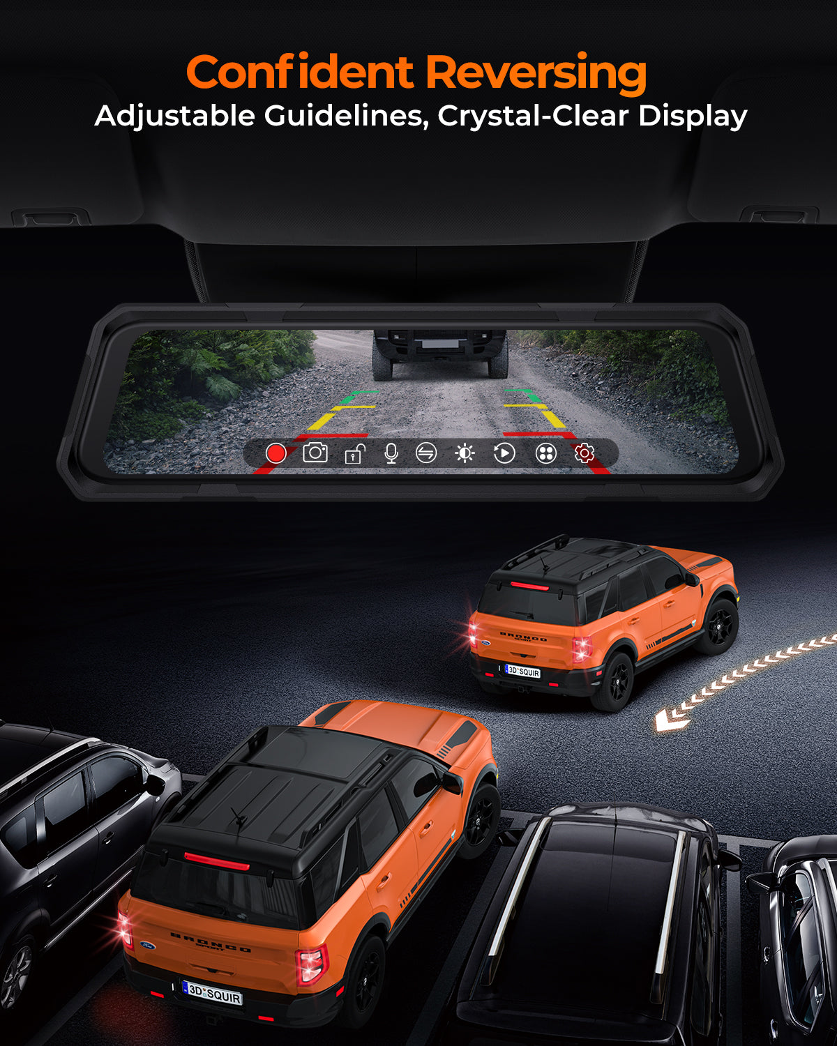 The Legend 4CH Waterproof Mirror Dash Cam, 1080P 4-Cam