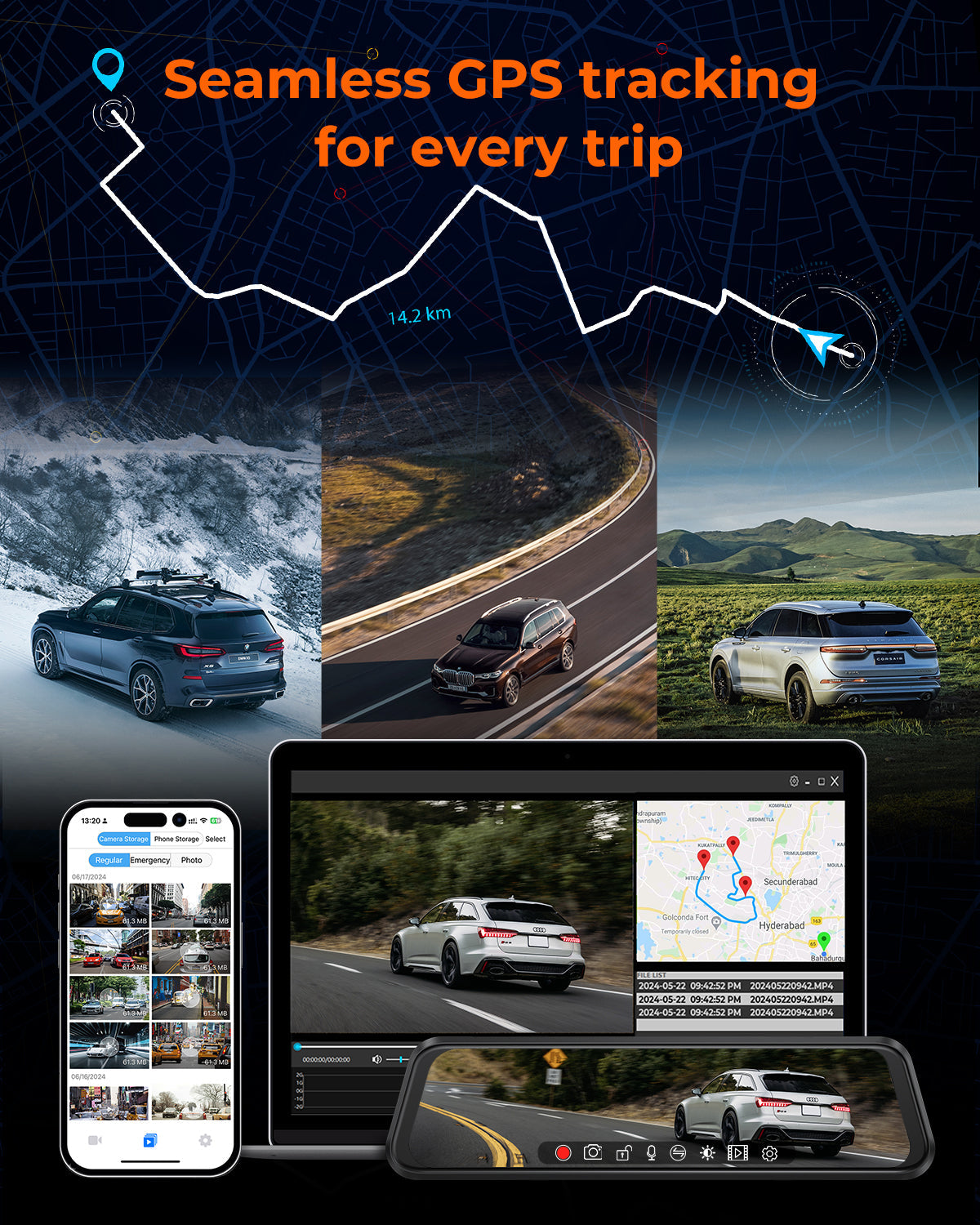 M4 3CH Mirror Dash Cam, 1080P/60fps, 12" IPS Touchscreen
