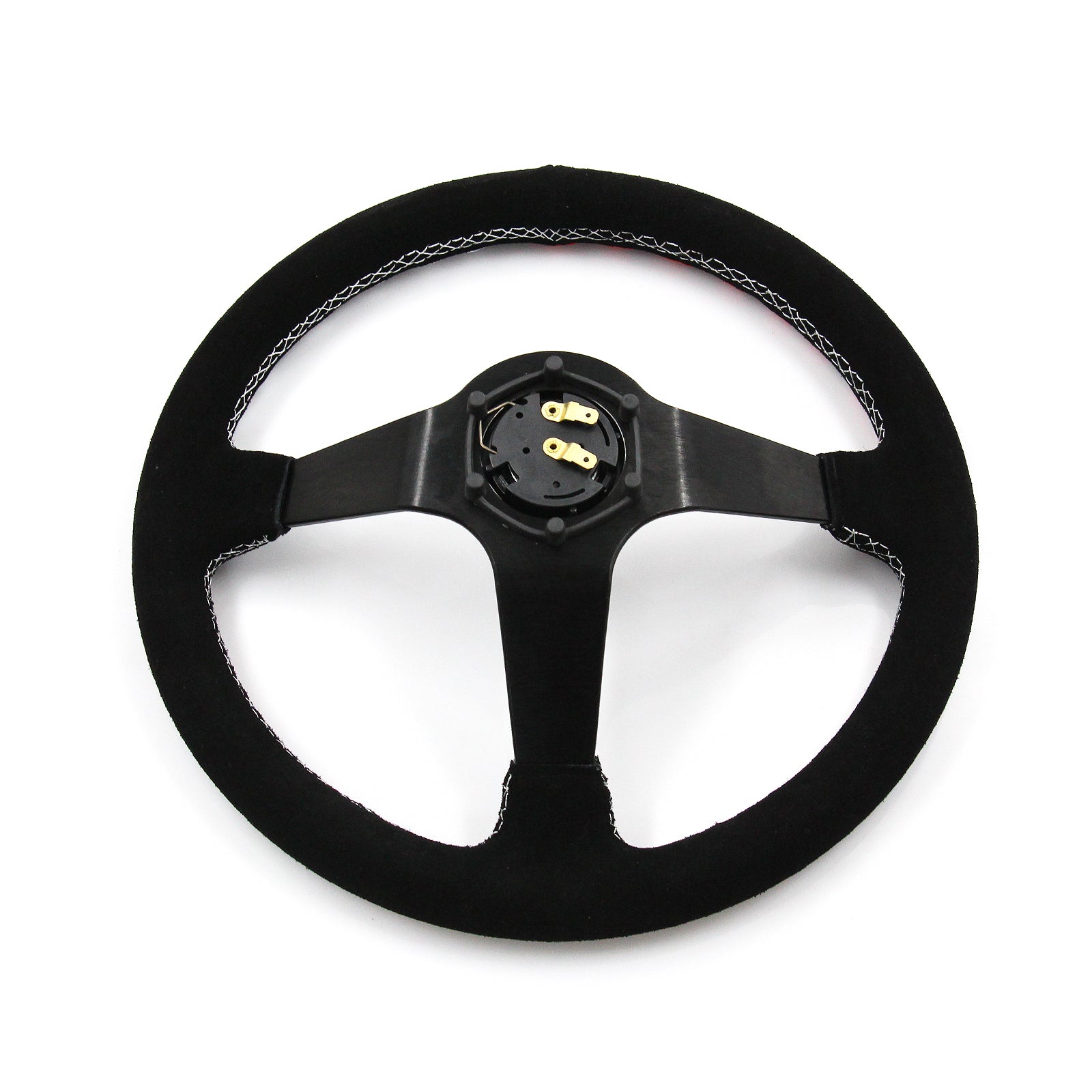 Blessed Universal 350mm 3" Deep Dish 6-Bolt Steering Wheel Red Suede Alcantara