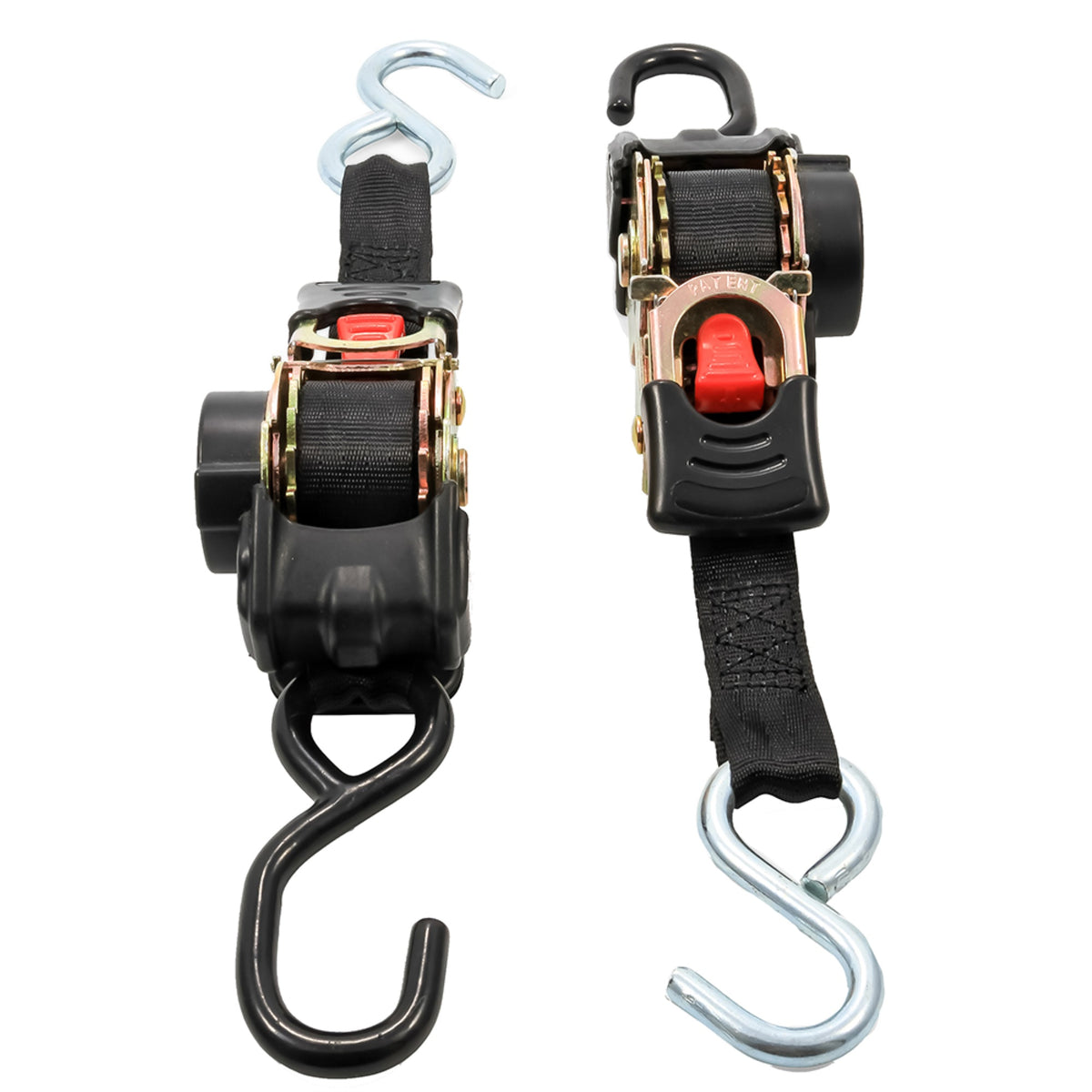 CAMCO TIE DOWN STRAPS 1'' WIDTH RETRACTABLE 6'' DUAL HOOKS