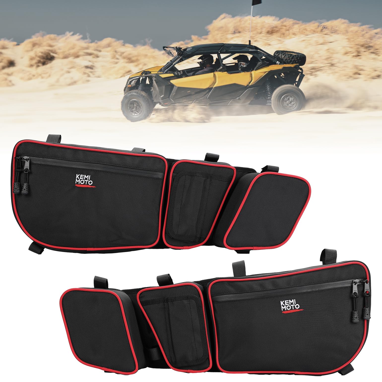 KEMIMOTO X3 Door Bags, Compatible with Can Am Maverick X3 and MAX models 2017-2025, with Cup Holder and Removable Knee Pads Door
