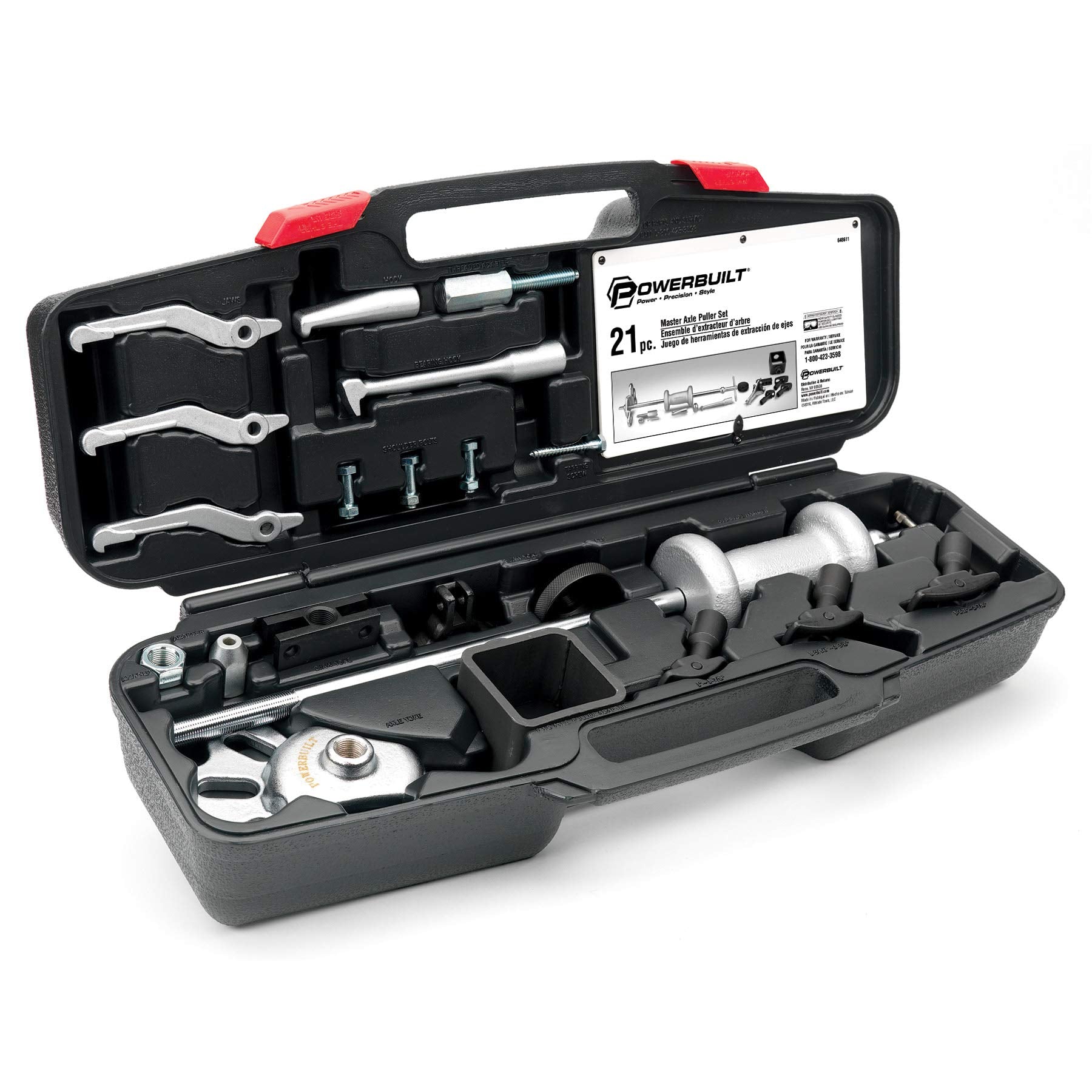 Powerbuilt Master Axle Puller Tool Set, Remove Car Front and Rear, Bearings and Seals, Vehicle Repair 21 Piece Kit - 648611, Sil