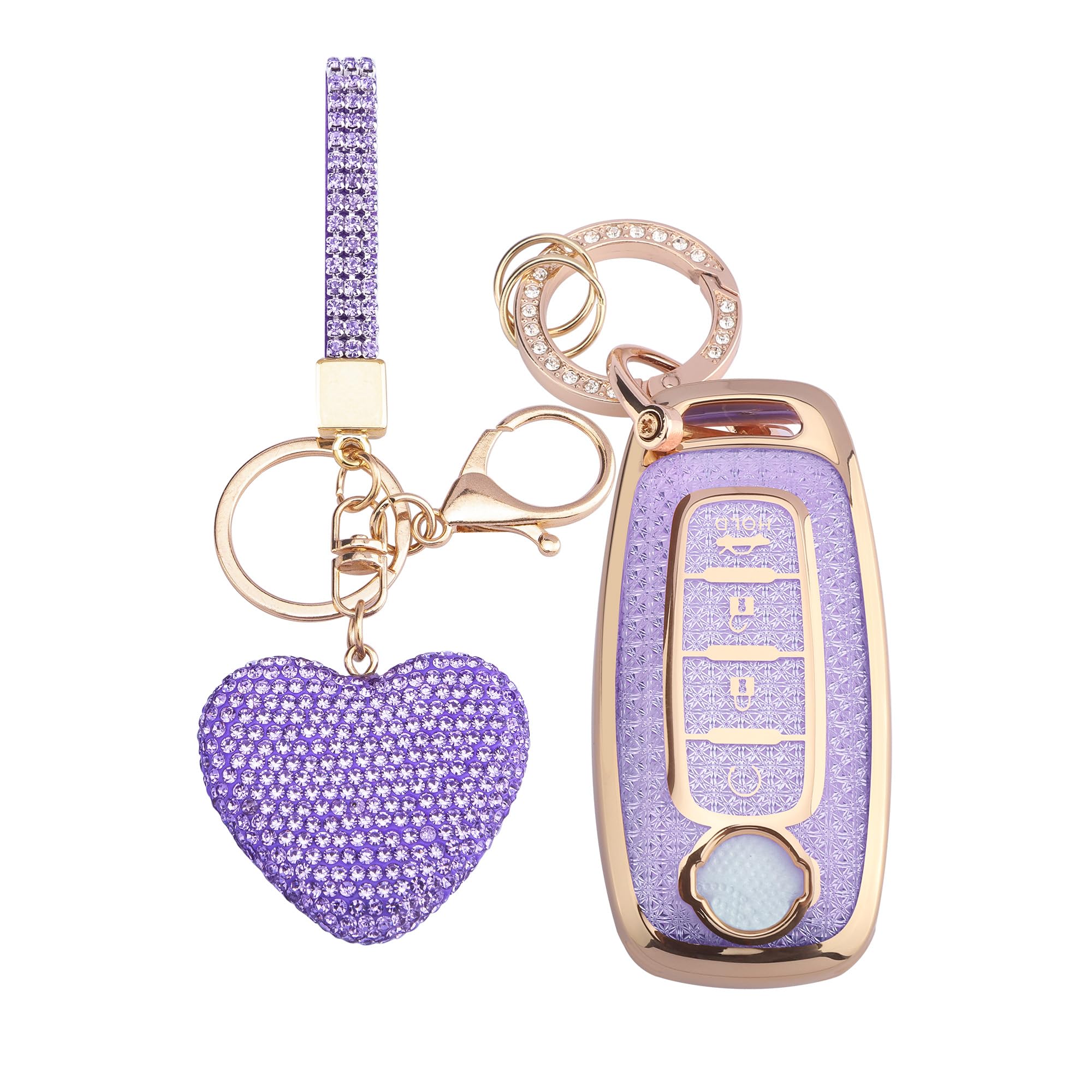 Vicoca for Nissan 4 Buttons Key fob Cover with Diamond Heart Keychain, Car Accessories TPU for Rogue SL Ariya FWD Pathfinder X-T