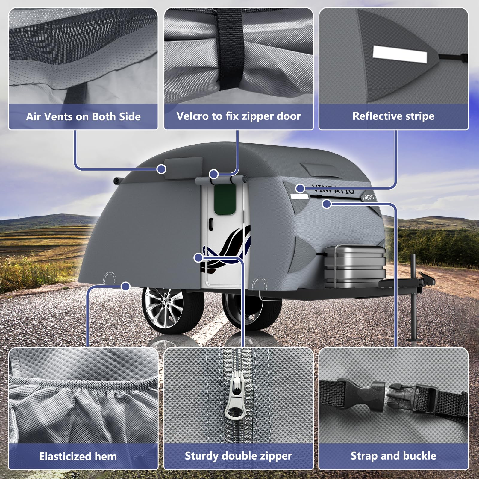 Vinpatio Teardrop Camper Cover - Fits 5'-8' Trailers, 7 Layers Top Heavy Duty With Windproof Strap, Rv Cover