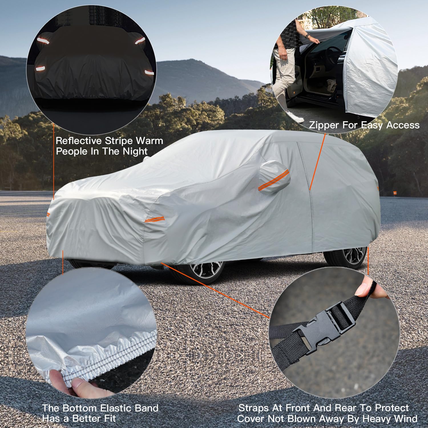 Kayme 6 Layers Hatchback Car Cover Waterproof All Weather For Automobiles, Outdoor Full Cover Rain Sun Uv Protection With Zipper