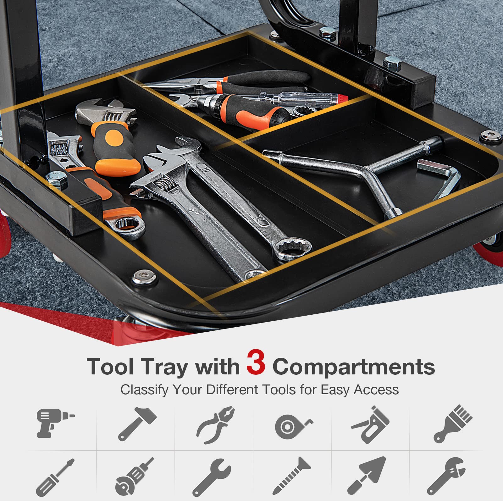 Ironmax Rolling Creeper Seat, Garage Shop Stool On Wheels With Padded Seat & Tool Tray Storage, 330 Lbs Capacity, Heavy Duty Mechanic Stool Chair Car Detailing Creeper For Workshop, Home
