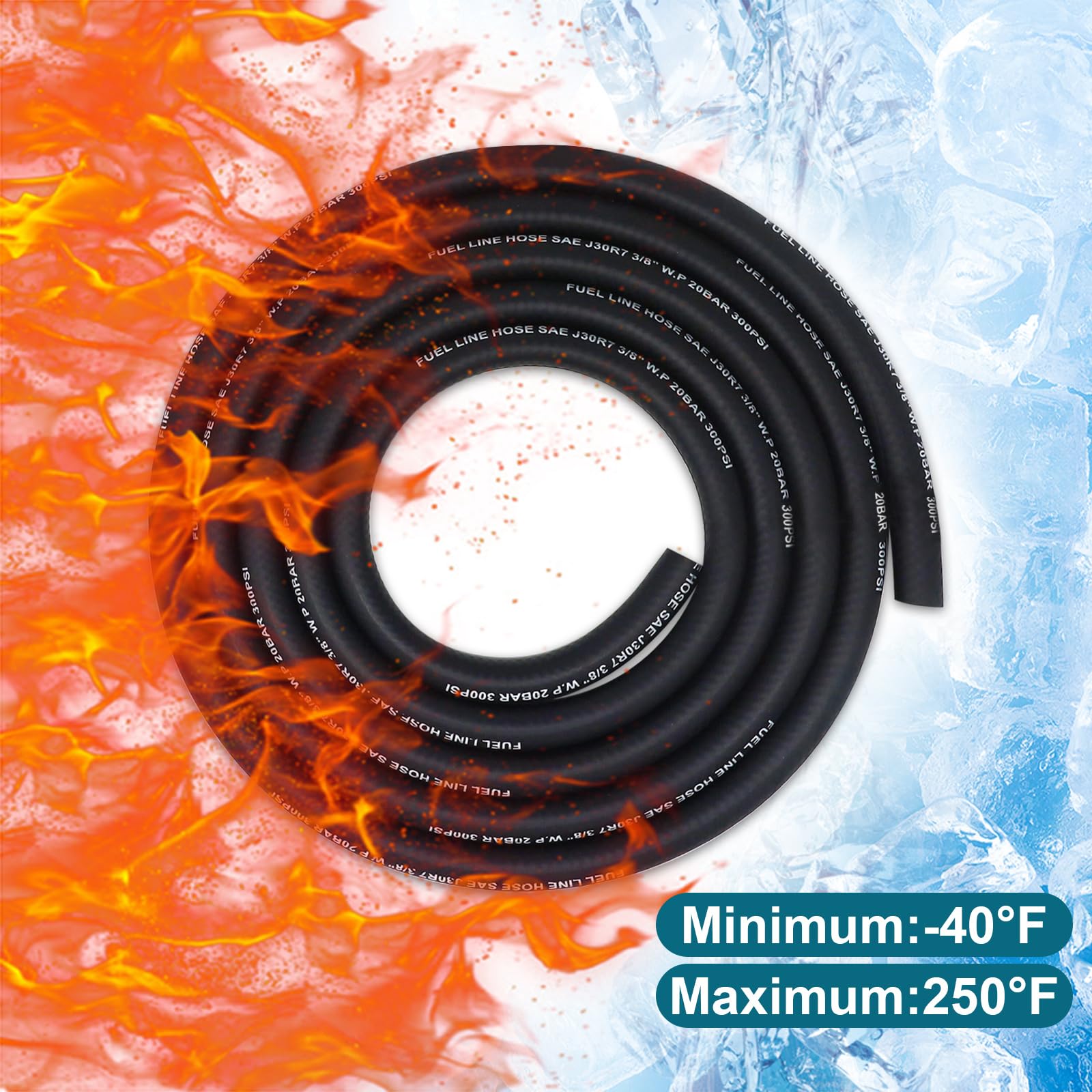 VWTNI 5/16 Fuel line, Fuel Line Hose 10 Feet, NBR Rubber Gasoline Tube with 20 PCS Fuel Line Clamps, Fuel Line Kit