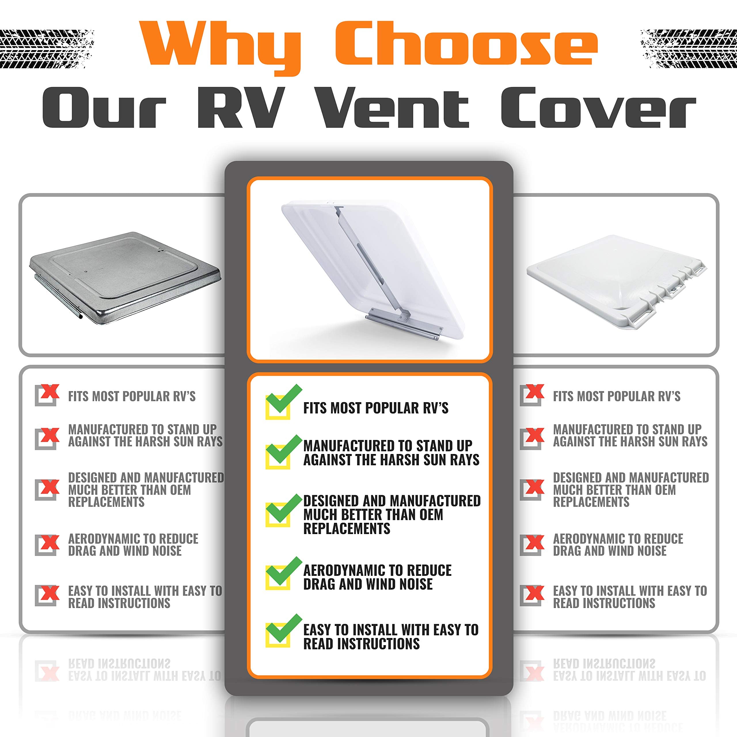 Camp'N 14 Universal Rv, Trailer, Camper, Motorhome Roof Vent Cover - Vent Lid Replacement (White 1 Pack)