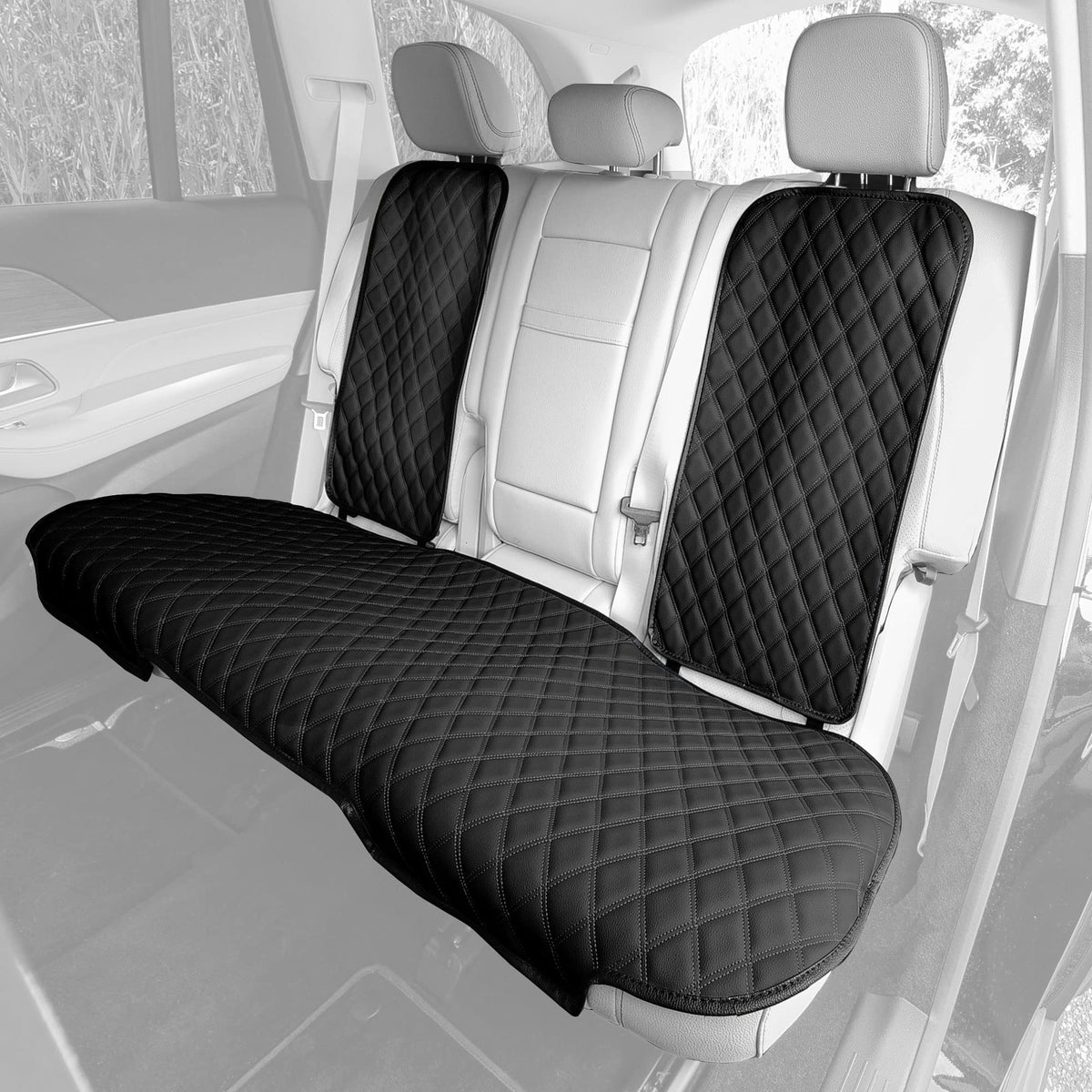FH Group Car Seat Cushion Rear Set Black Faux Leather Automotive Seat Cushions - Universal Fit, Rear Car Seat Cushions With Non-