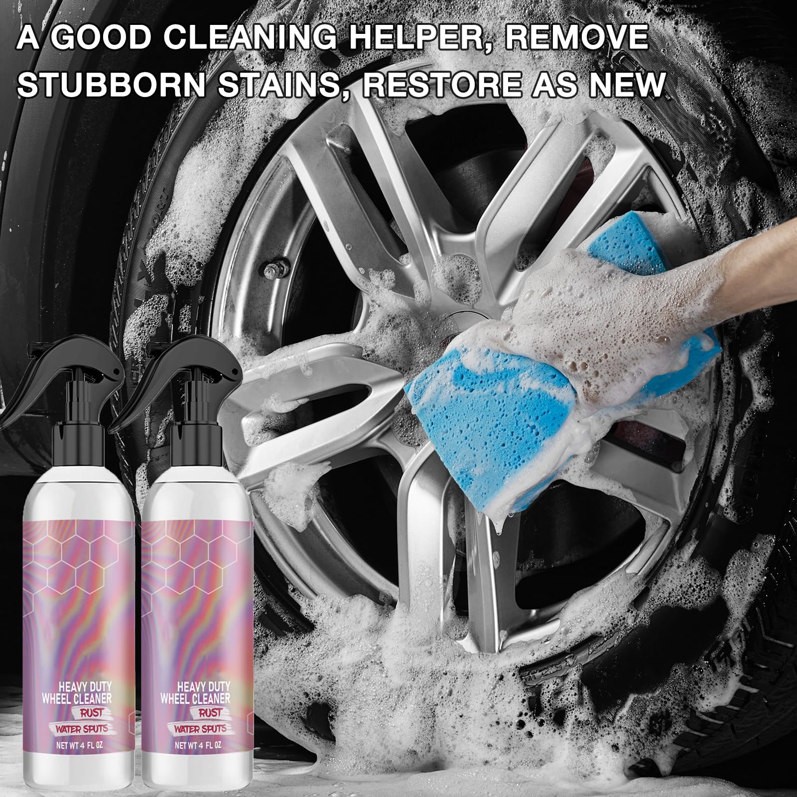 Glass Cleaner, Heavy-Duty Wheel Cleaner, Wheel and Tire Cleaner Multi Purpose, Powerful Water Spot Remover for Cars, Easily Remo