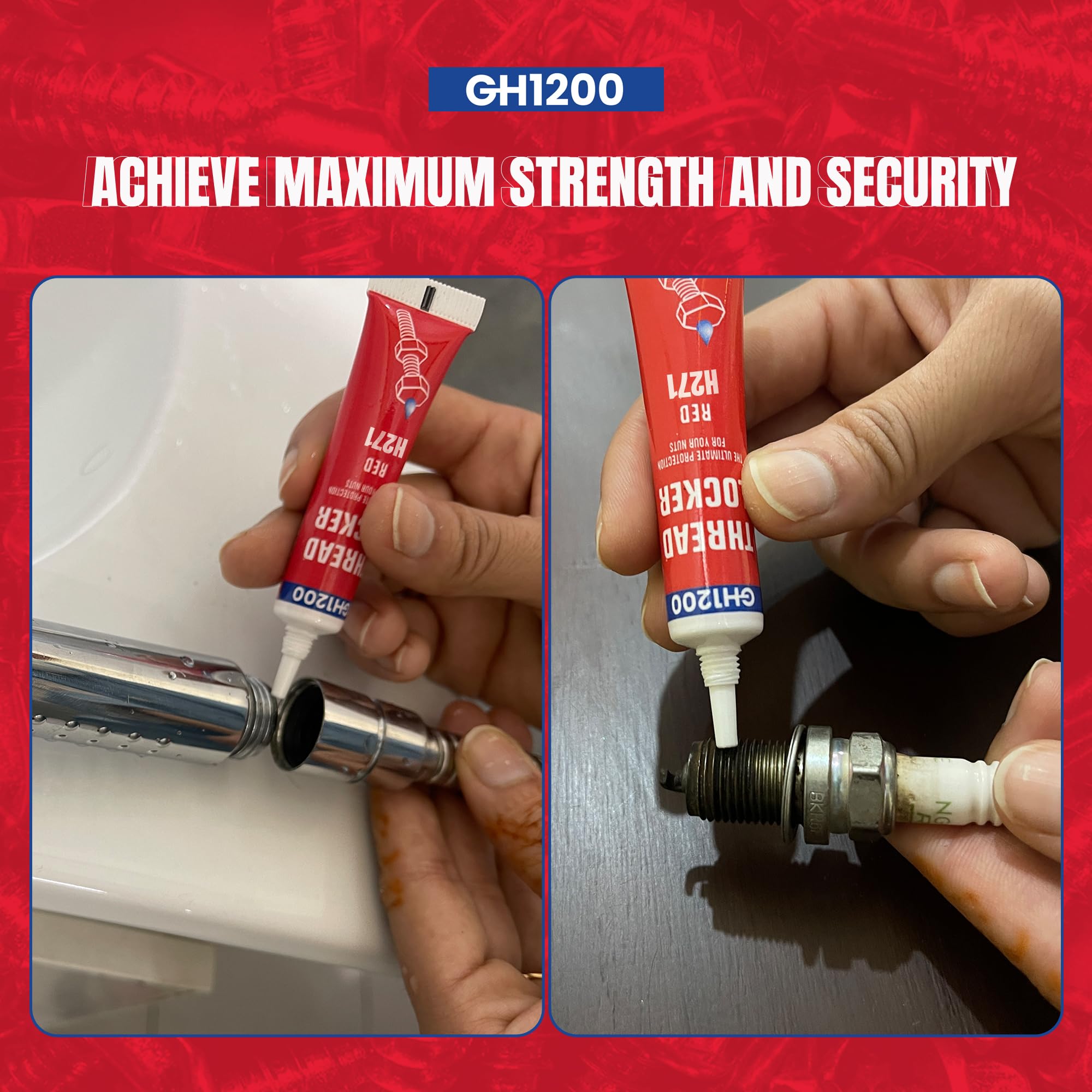 Gh1200-6 Gram X 2 Pack Red Thread Lock Strong Strength For Nuts, Bolts, And Metals - Threadlocker Lock Tight & Seal Fasteners Wi