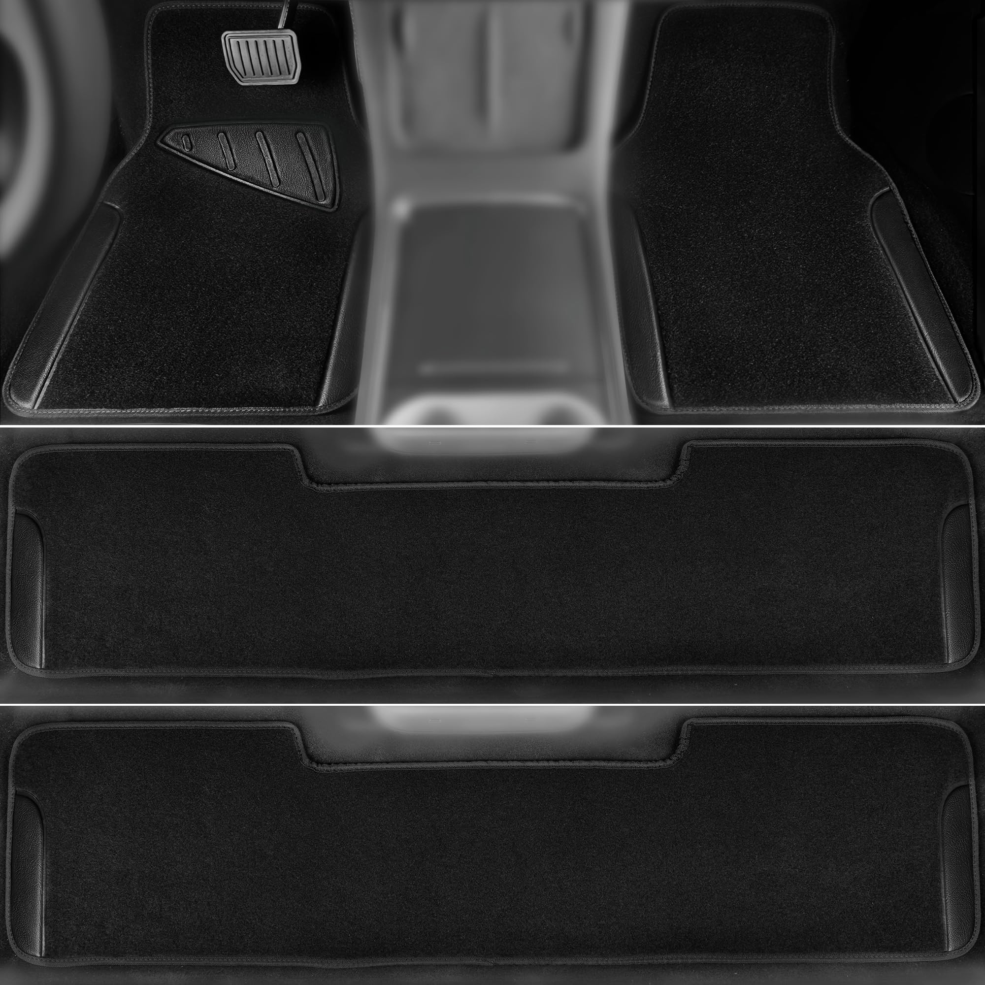 Car Pass® Waterproof Universal Faux Leather 3Row Car Floor Mats, Black Car Mats Fit For Suv,Vans,Sedans, Trucks,Set Of Vehicles Car Carpet With Driver Heel Pad And Anti-Slip Nibs Backing (Black 3Row)