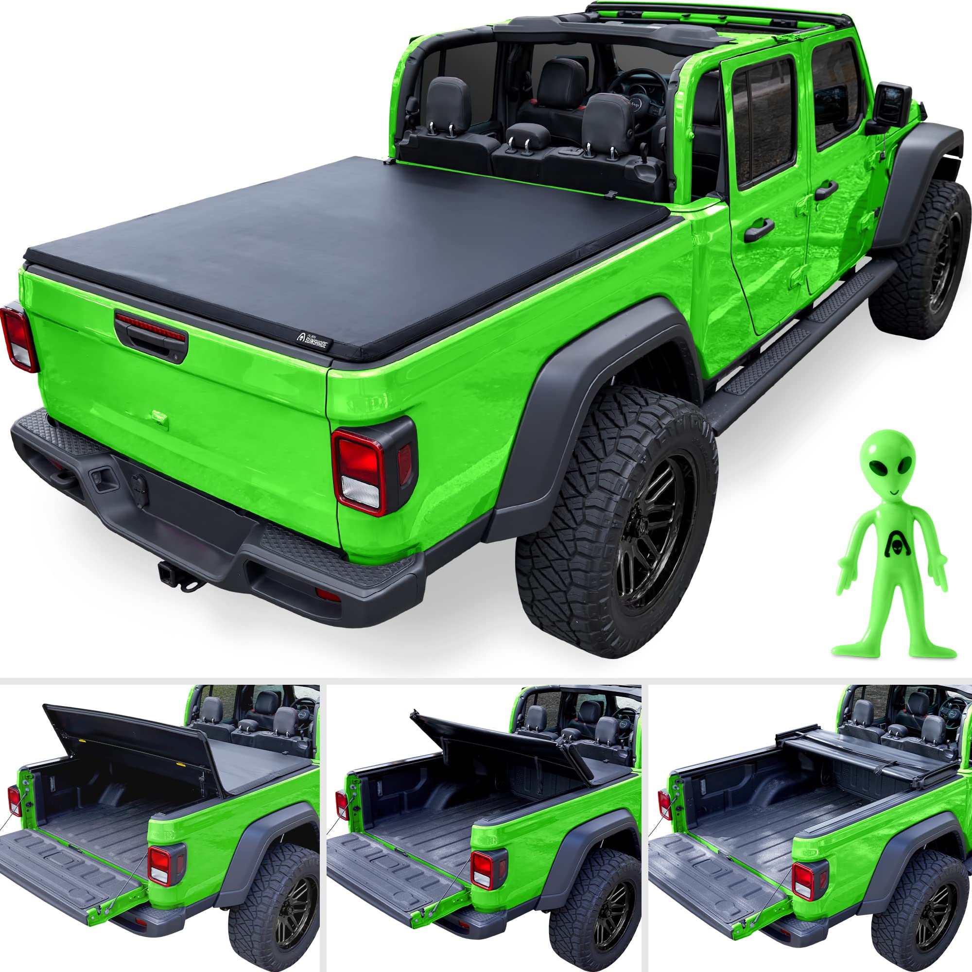 Alien Sunshade Jeep Gladiator Bed Cover - Jeep Gladiator Accessories, 5ft Trifold Hard Truck Bed Tonneau Cover w/ 2020-2025 Comp