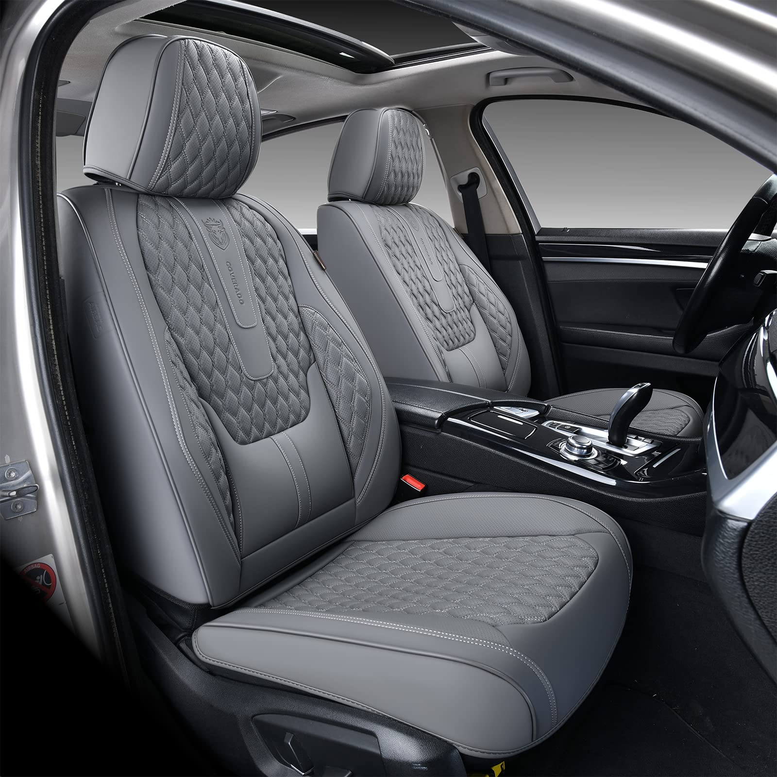 Coverado Front Seat Covers, Car Seat Cover, Leather Seat Covers for Car, Automotive Seat Covers Protector with Lumbar Support Un
