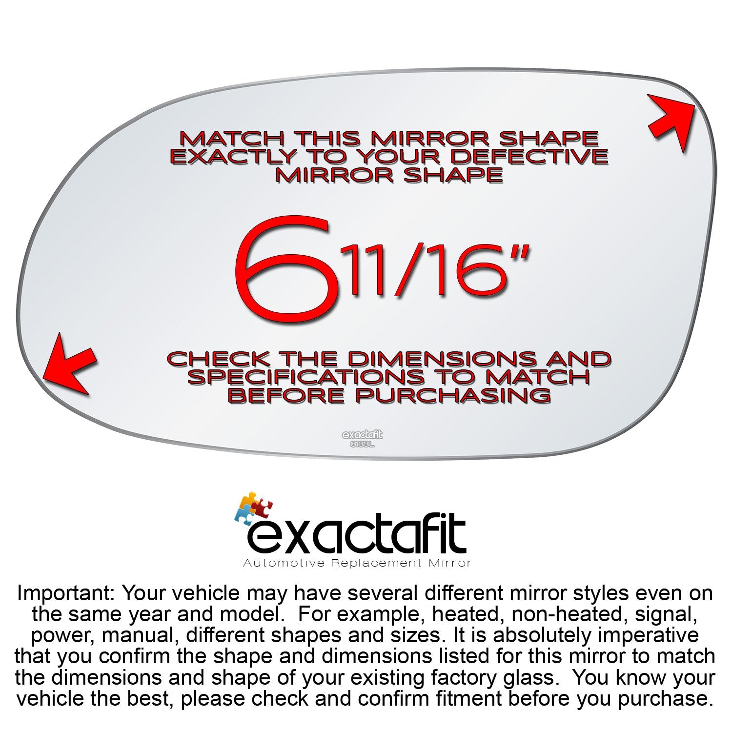 Exactafit 8133L Driver Side Mirror Glass Left Replacement Compatible With Mercedes Benz Clk-Class, Sl-Class, Slk-Class (1998-200