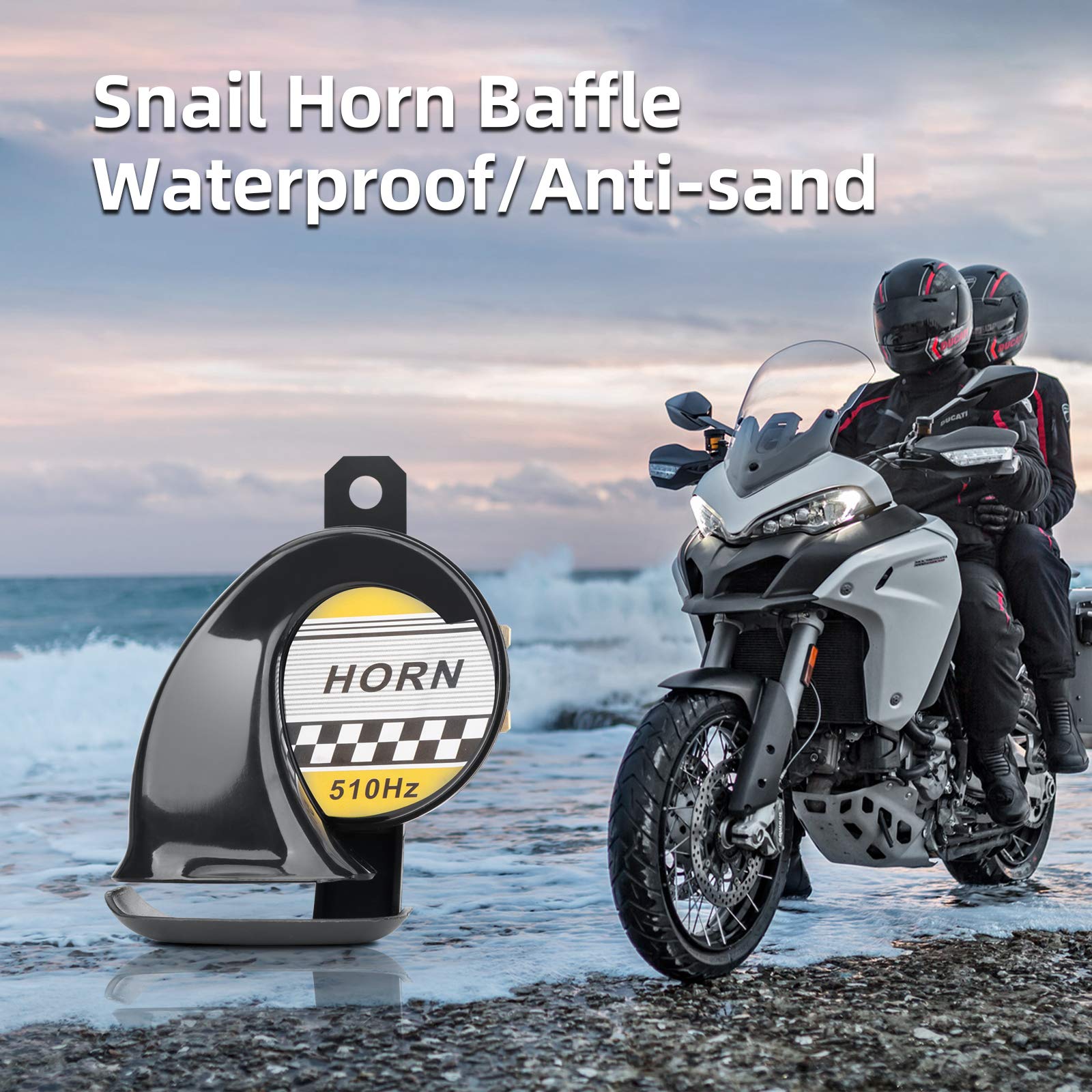 SEINECA 12V Snail Horn Siren 130DB Waterproof Electric Air Horn for Motorcycle, Car & Scooter - Black