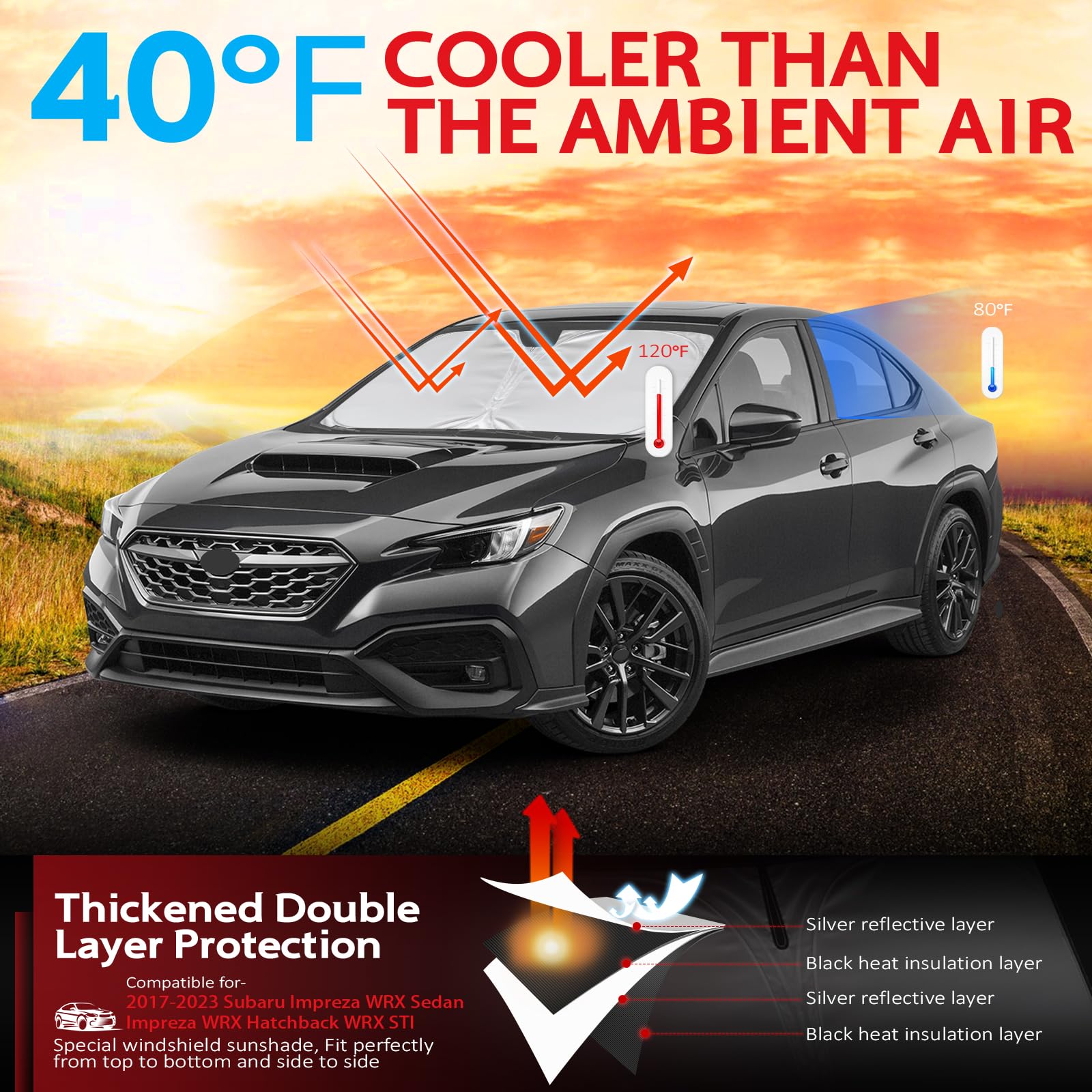 Kayzt Windshield Sun Shade For 2017-2023 Subaru Impreza Wrx Sedan Impreza Wrx Hatchback Wrx Sti Foldable Sunshade Front Window C
