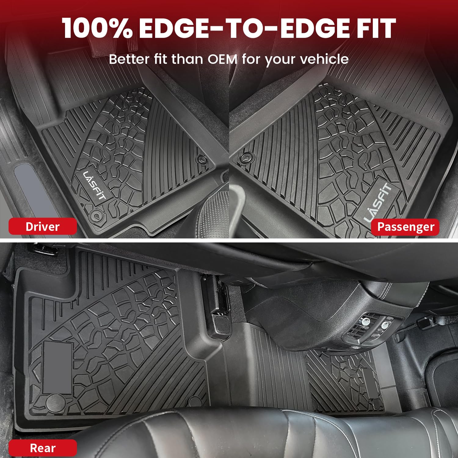 Lasfit Floor Mats For Jeep Cherokee 2015-2023 (Not Fit With Raised Dead Pedal) All Weather Tpe Custom Fit Car Mats Floor Liners