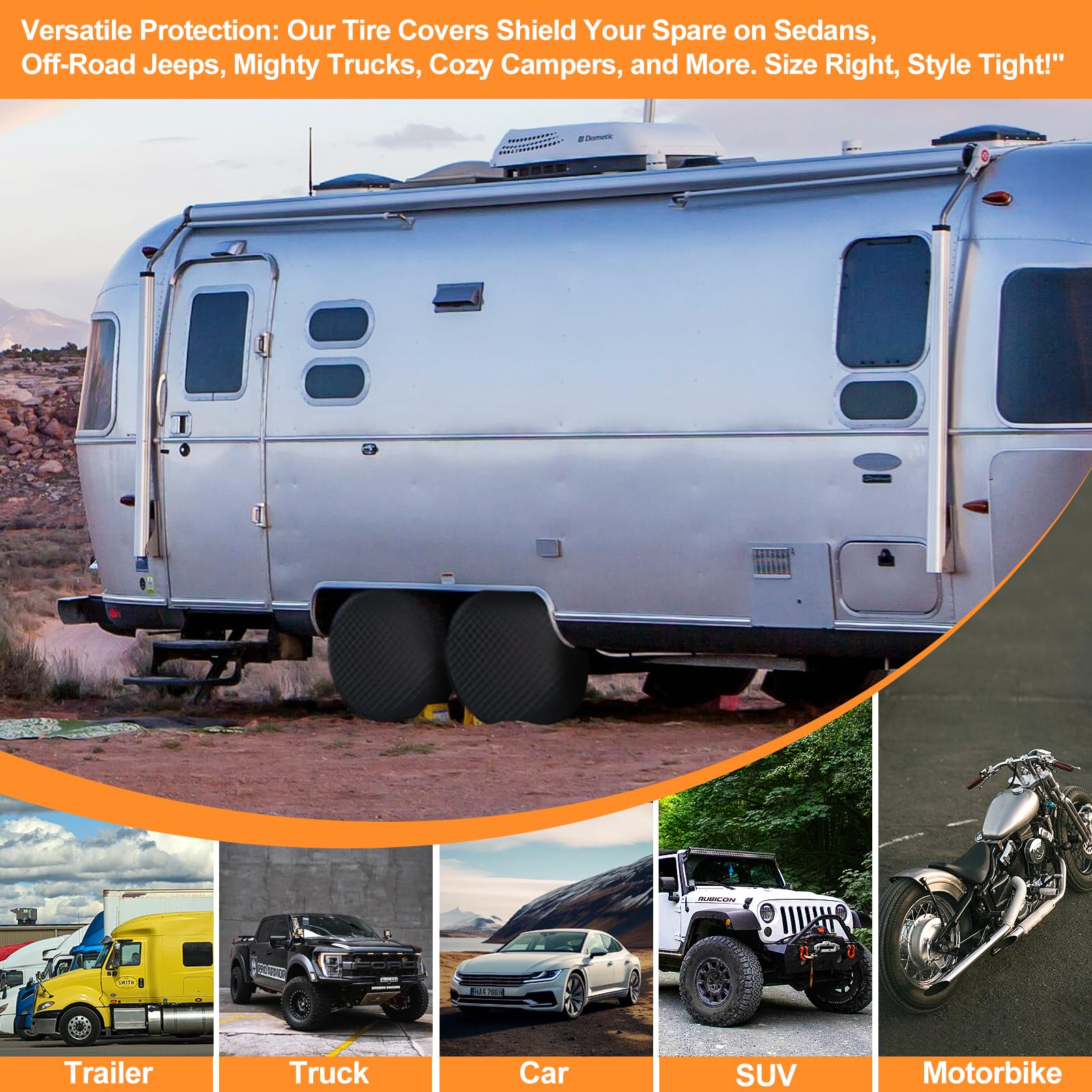 Amfor Set Of 4 Tire Covers,Waterproof Aluminum Film Tire Sun Protectors,Weatherproof Tire Protectors (Black, 27 ''-29 '')