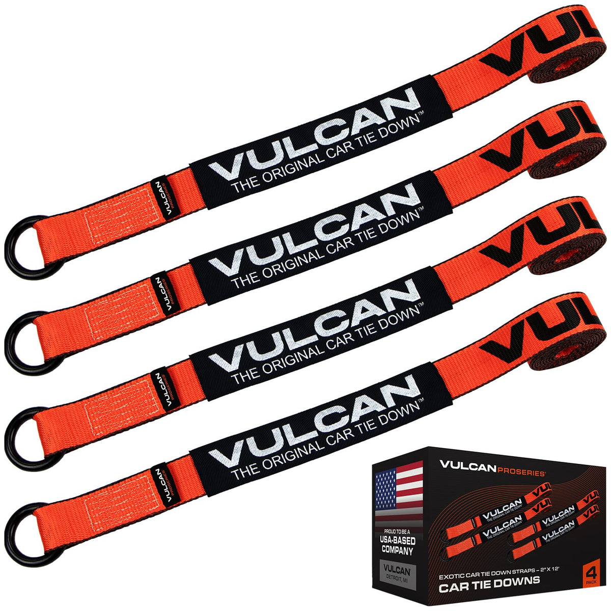 Vulcan Exotic Car Rim Tie Down Set - 2 Inch X 144 Inch - 4 Straps - Proseries - 3,300 Pound Safe Working Load