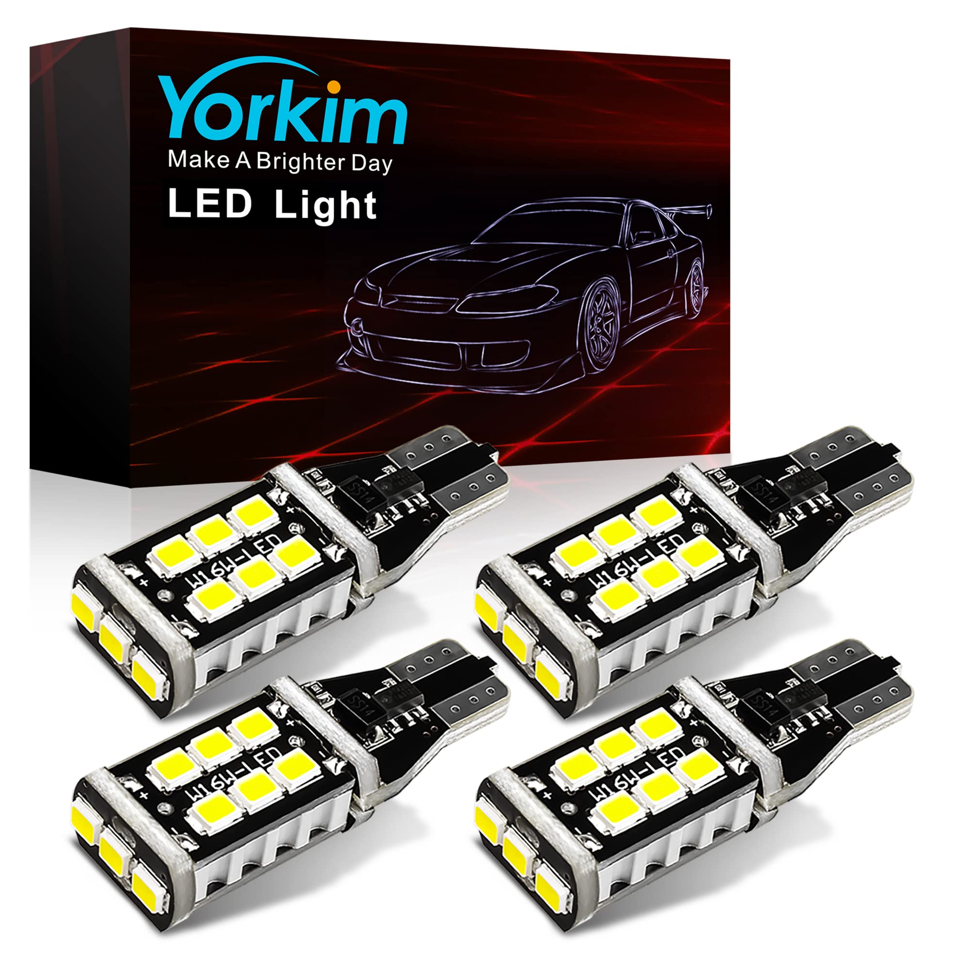 Yorkim 912 921 Led Bulb, Backup Light Bulbs High Power 2835 15-Smd Chipsets Extremely Bright Error Free T15 906 W16W For Back Up