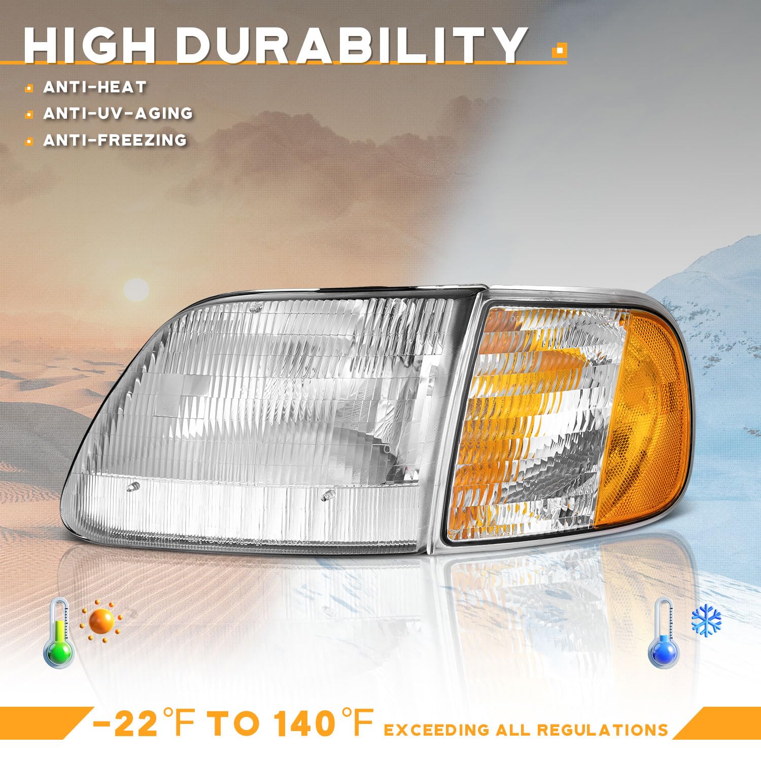 Weelmoto Headlights Assembly For 1997-2003 F150 / 1997-2002 Ford Expedition / 1998-1999 F250, Headlamp+Corner Parking Turn Signa