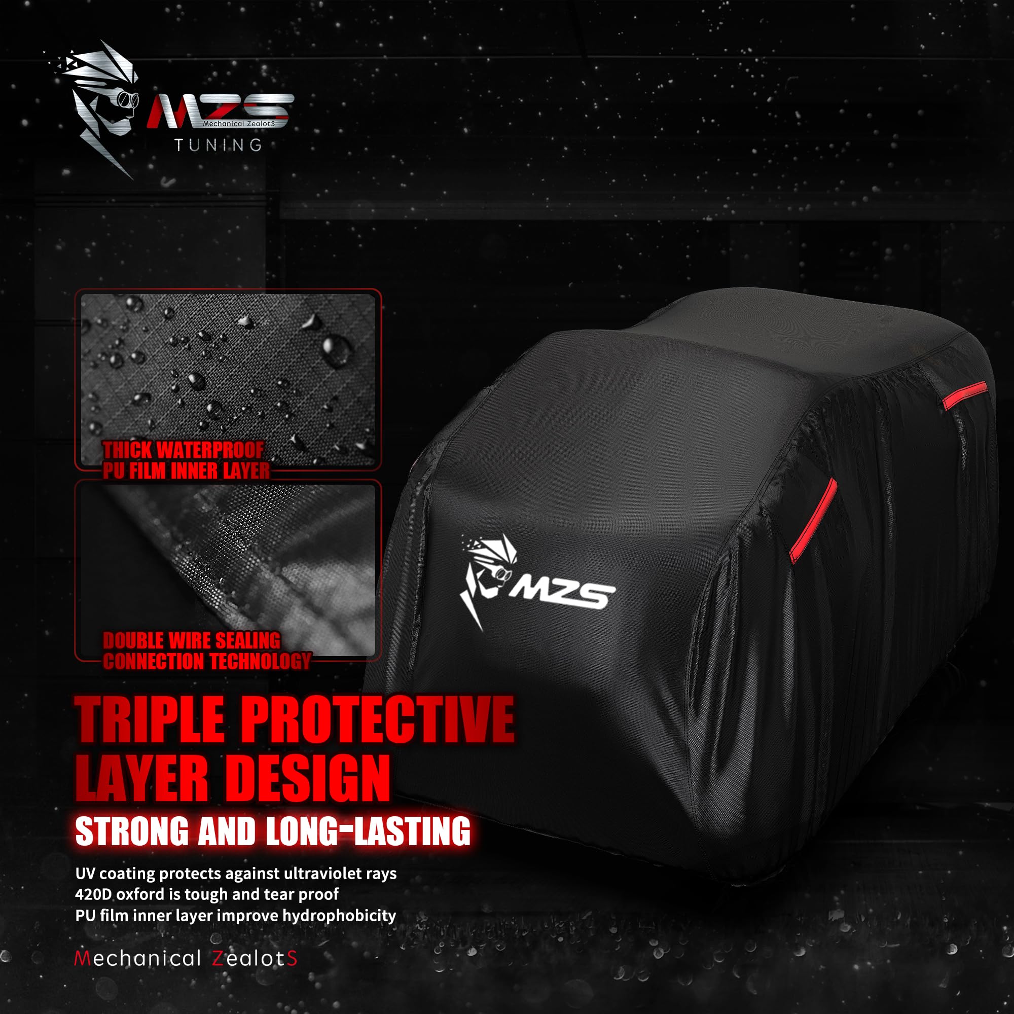 Mzs Atv Cover All Weather Season Outdoor Storage Waterproof Protection Accessories Fits Up To 101 Inch Quad 4 Wheeler Covers - Vents Night Reflective Tear Wind Proof Adjuster Buckle Bag