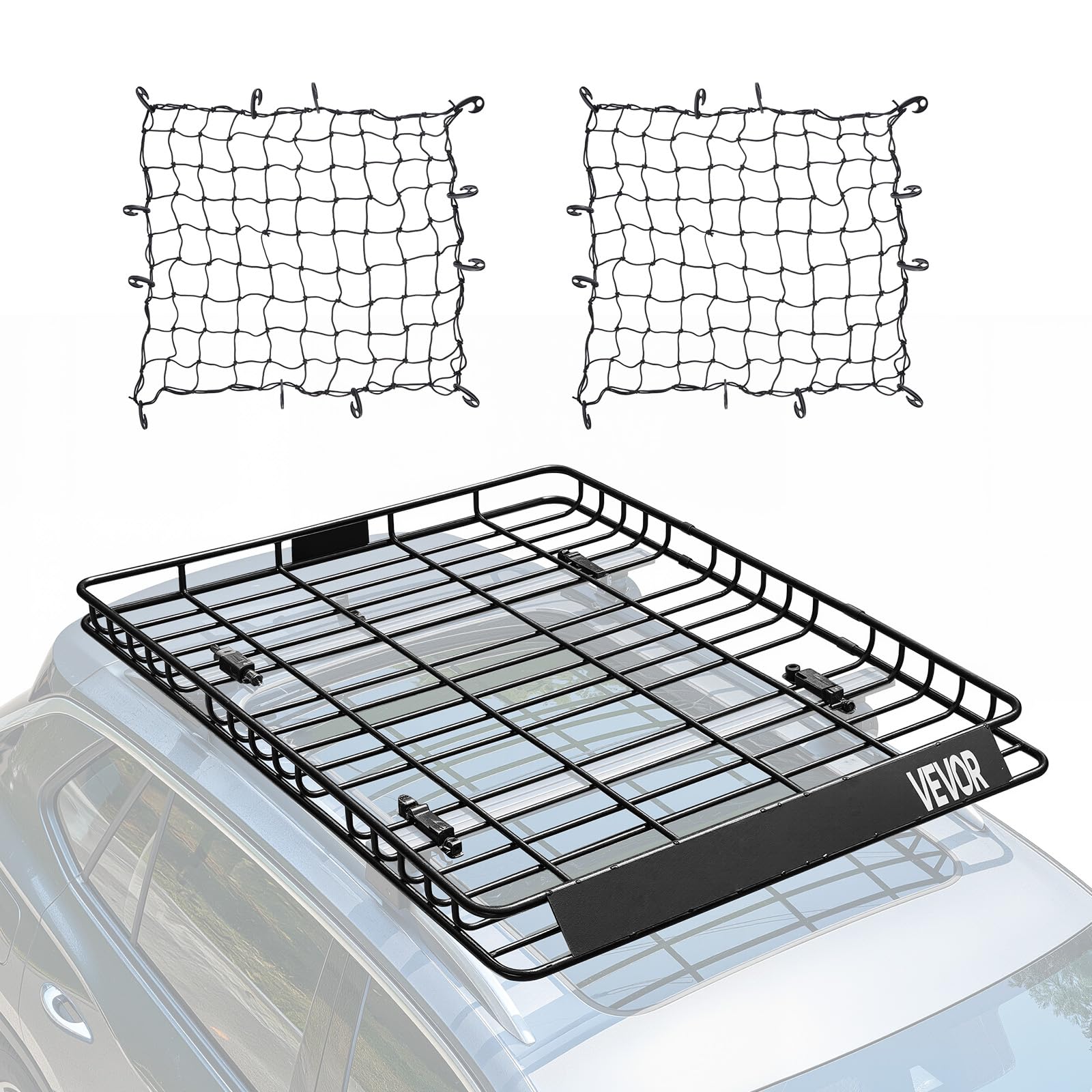 Vevor Roof Rack Basket, 64 X 50 X 4.1 In, Universal Rooftop Cargo Carrier With Two 35.4 X 39.4 In Cargo Net,150 Lbs Max Car Top