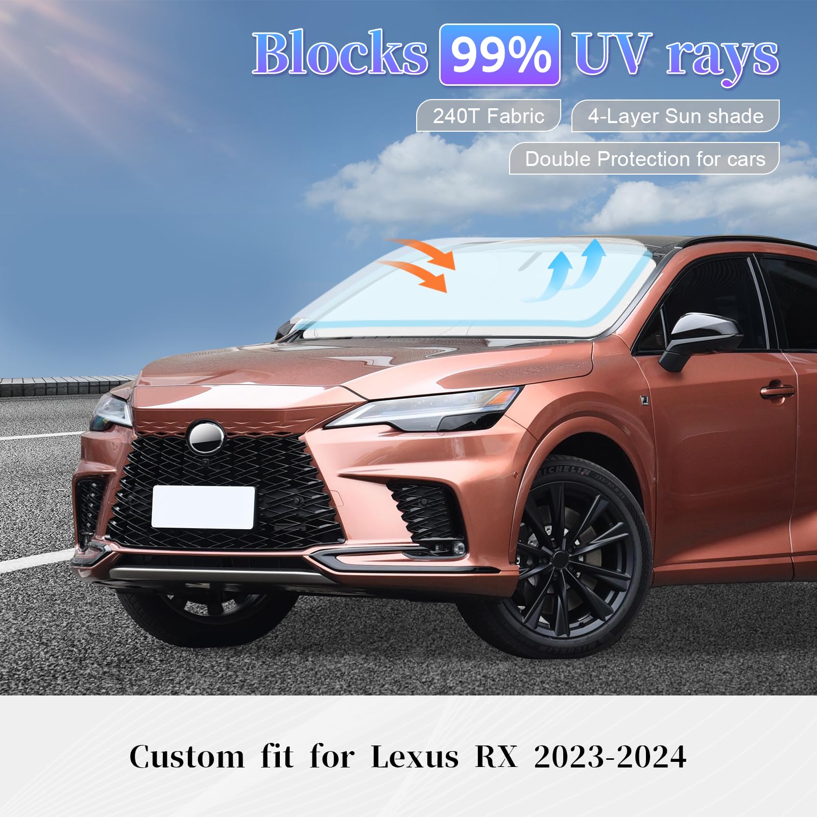 Sun Shade Sunshade For Lexus Rx Windshield Cover, 4-Layer Front Window Shade Custom Fit 2023-2024 2025 Rx 350, Rx 350 F Sport, R