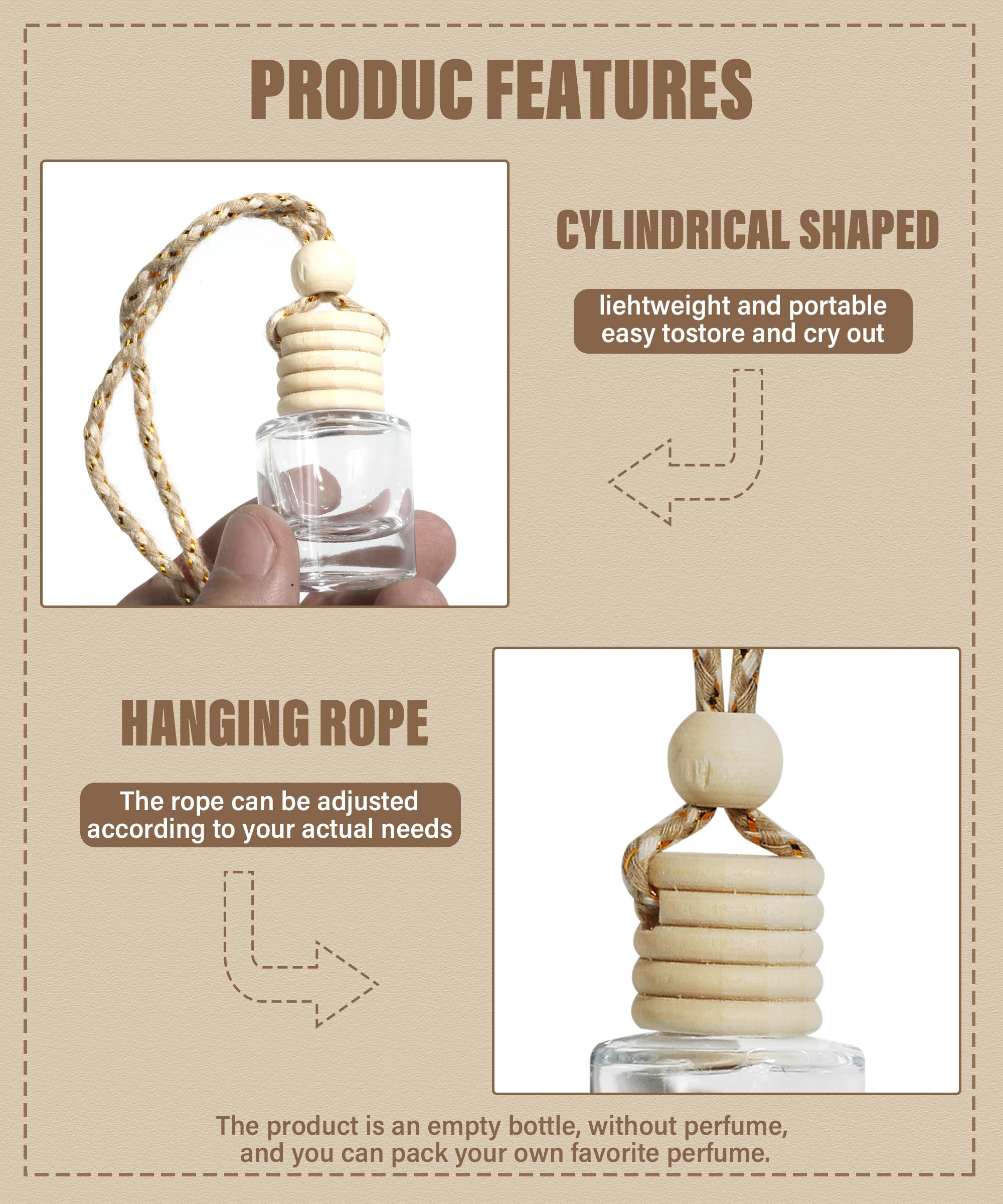 Esewalas 10Pcs Hanging Car Air Freshener,8Ml Car Hanging Diffuser,Empty Glass Perfume Bottles Oil Diffuser Perfume Aromatherapy