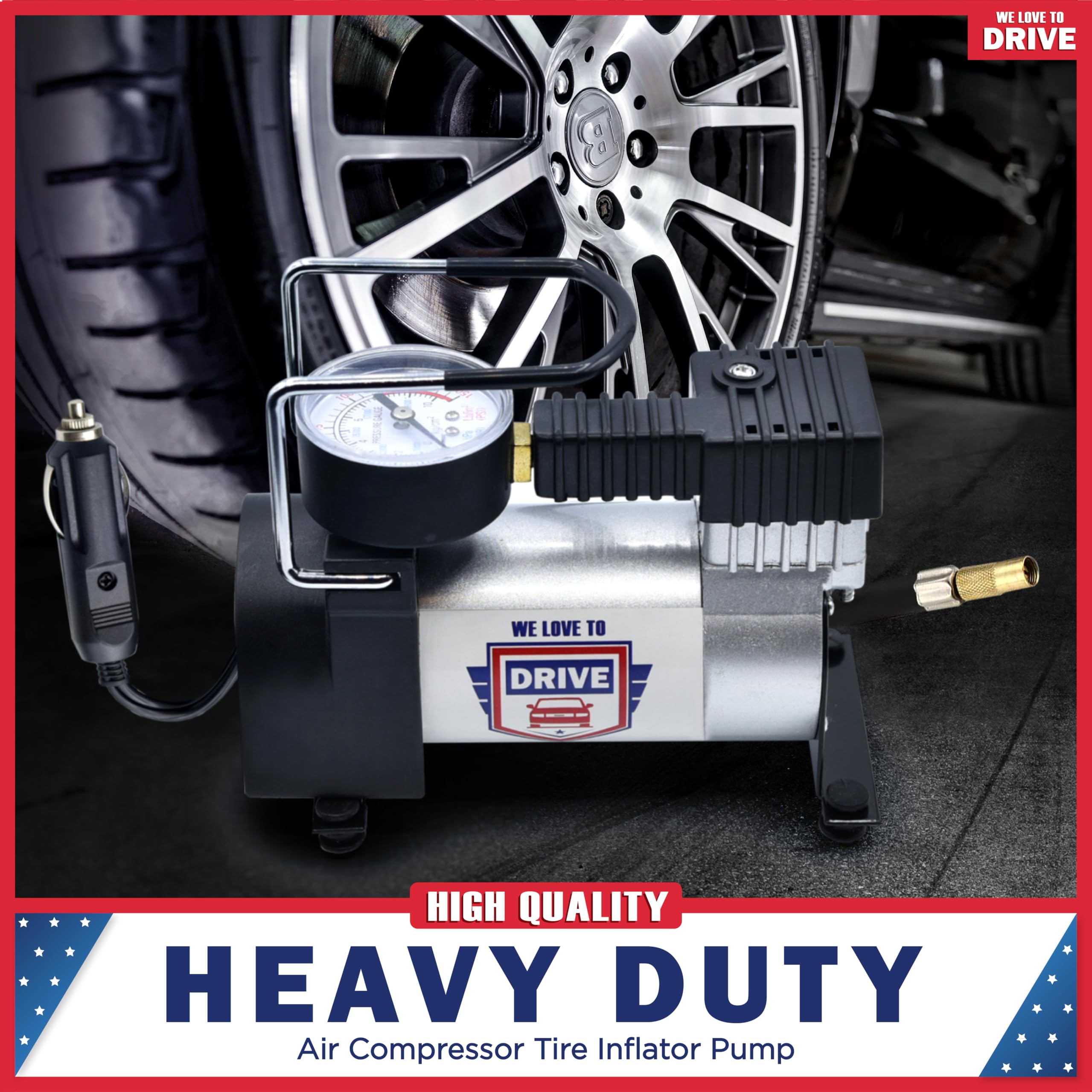 Tire Inflator Portable Air Compressor For Car Tires & Inflatables, 12V Dc One Cylinder Air Pump For Emergency Kit With 150 Psi P