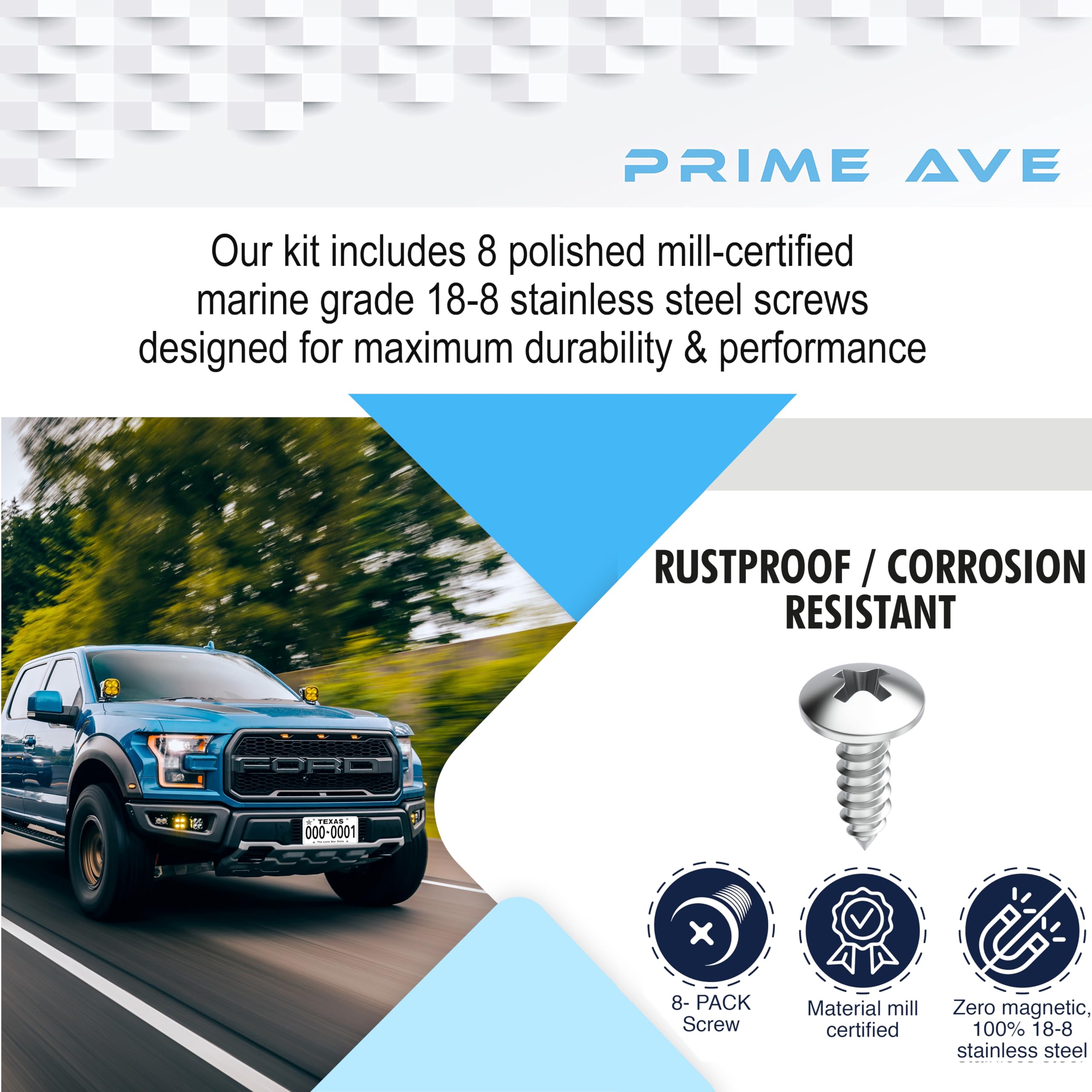 Prime Ave Stainless Steel License Plate Screws For License Plates, Frames, Covers - Durable & Rust Proof Licence Plate Screw Set