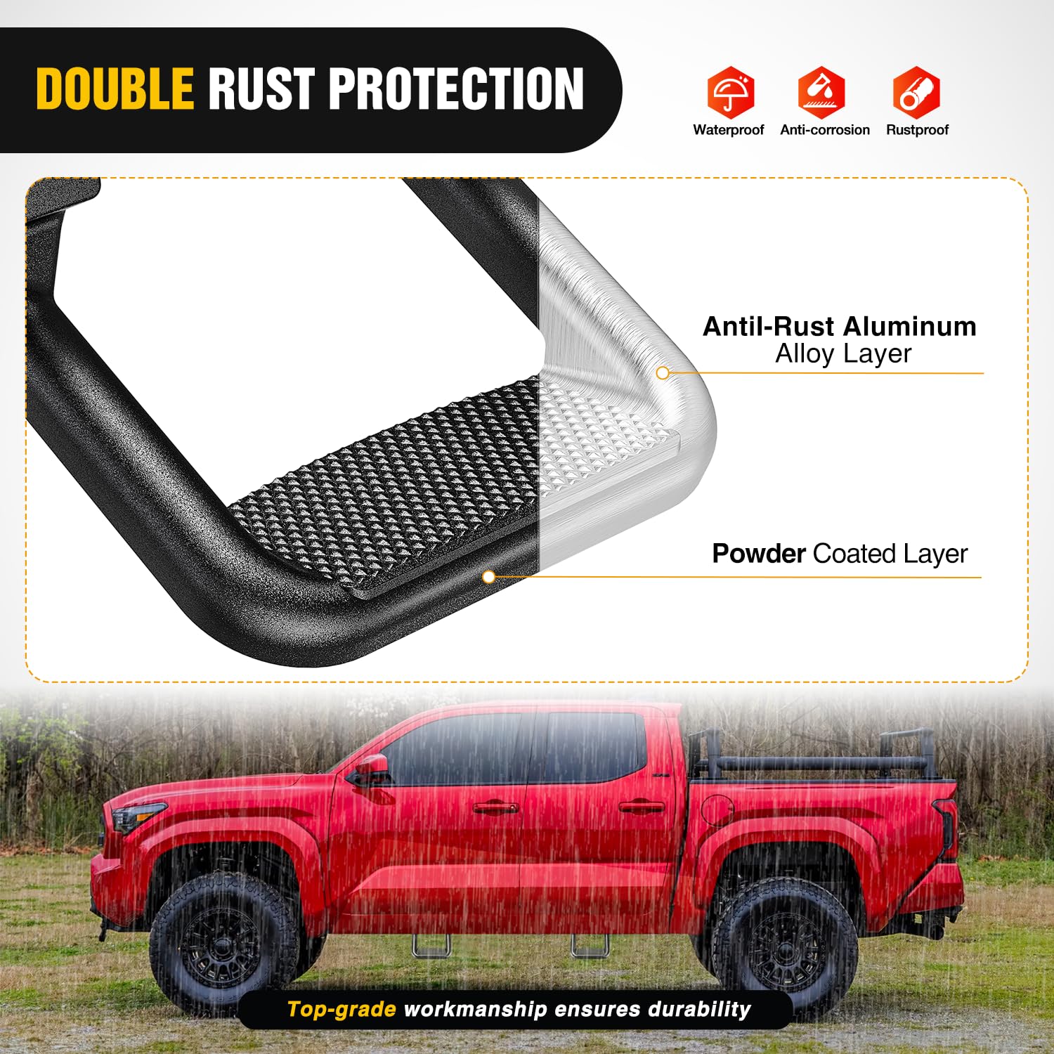 Nilight Universal Side Step Nerf Bars - Aluminum, Slip-Proof, Black, 4 Pcs for Chevy, Ford, Toyota, GMC, Dodge RAM - Model 91121A