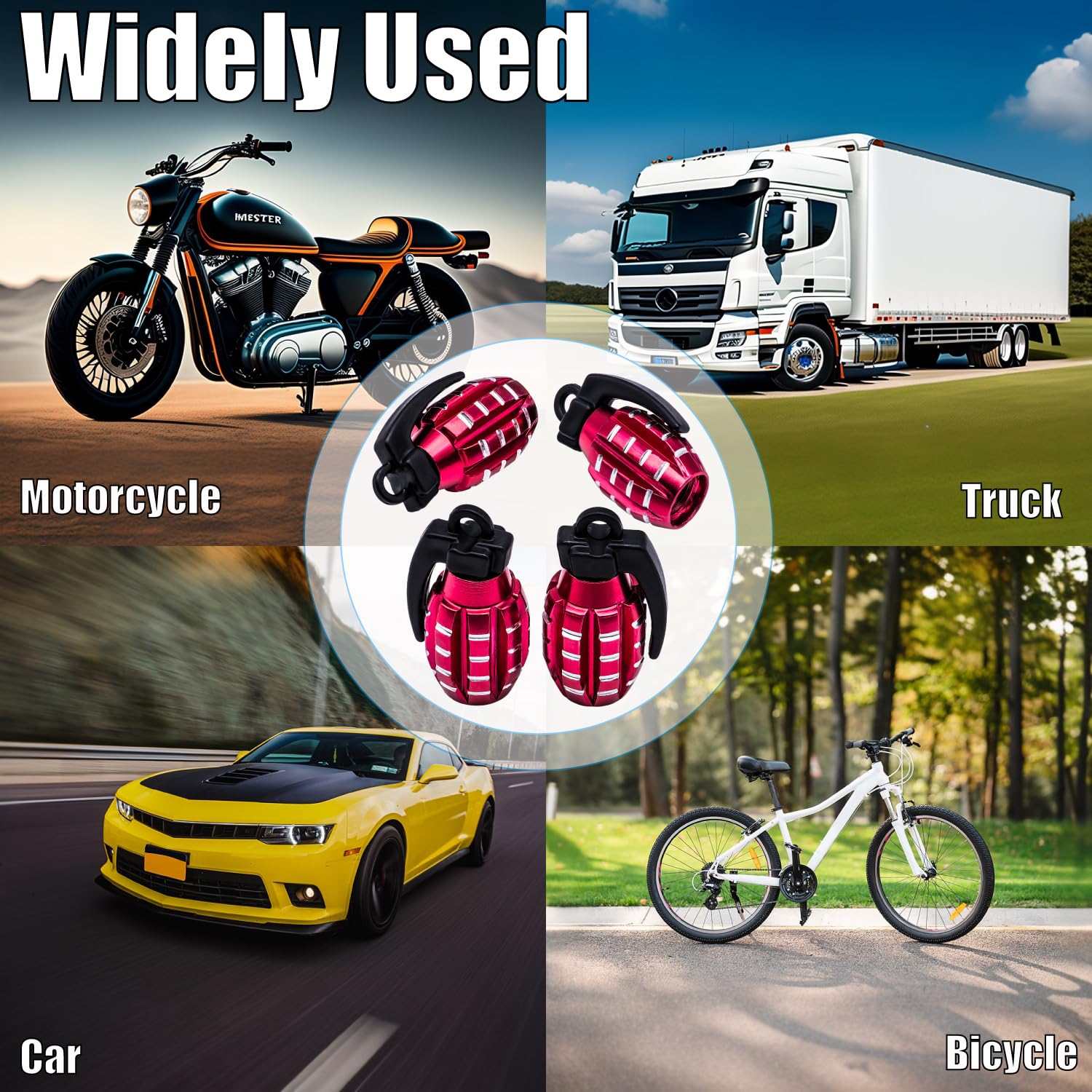 Meajoo 4 Pcs Tire Valve Stem Caps, Aluminium Alloy Tire Valve Stem Covers Universal For Cars, Trucks, Suv, Motorcycles, Bike And