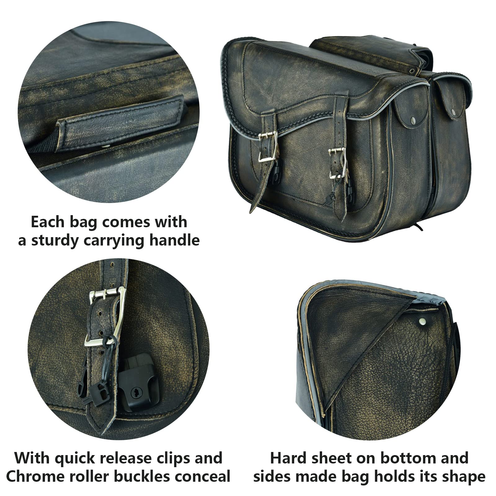 Gargoyle Bells Motorcycle Saddle Bags Leather Motorcycle Luggage Bag With Gun Holsters For Softails Sportsters And Choppers Waterproof Luggage Bags For Motorcycle (Distressed Brown Leather, No Studs)