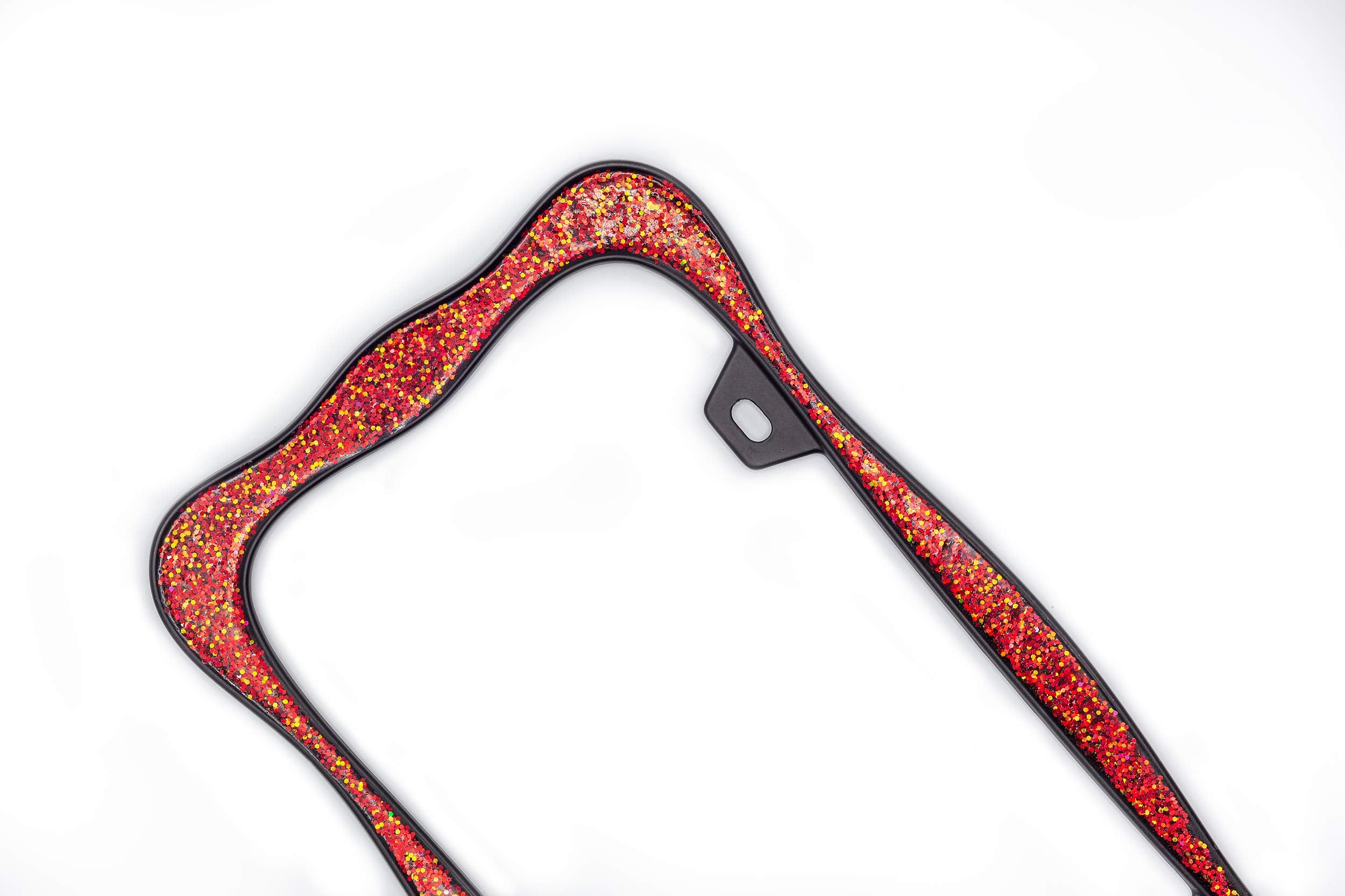 Creathome 3D Shining License Plate Frame, Black Powder Coated With Red Chunky Gliter, Pure Zinc Alloy Metal