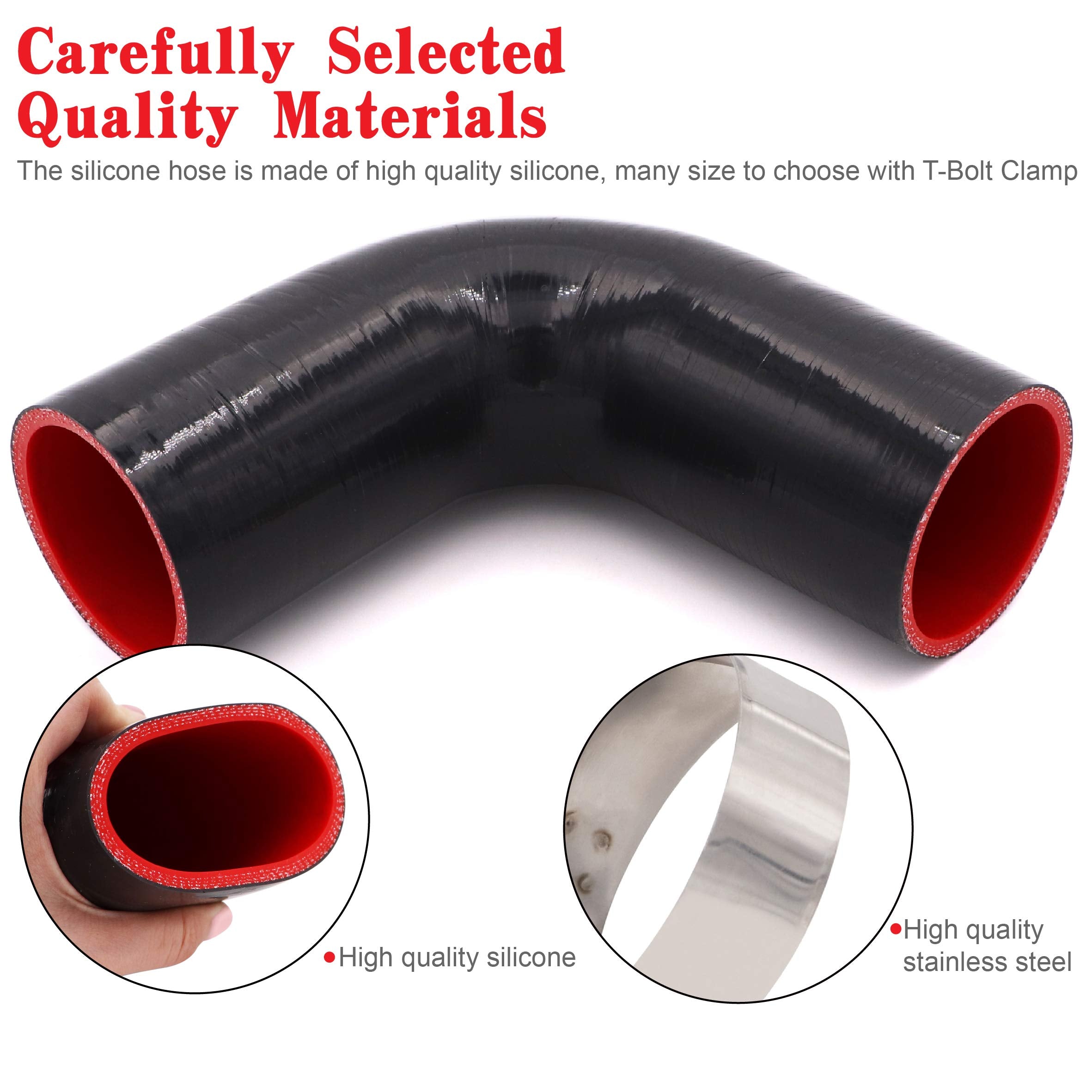 Taukealugs 90 Degree Elbow Coupler Silicone Hose, 3 (76mm), 4-Ply, 102mm Length, 5mm Thickness, T-Bolt Clamp for