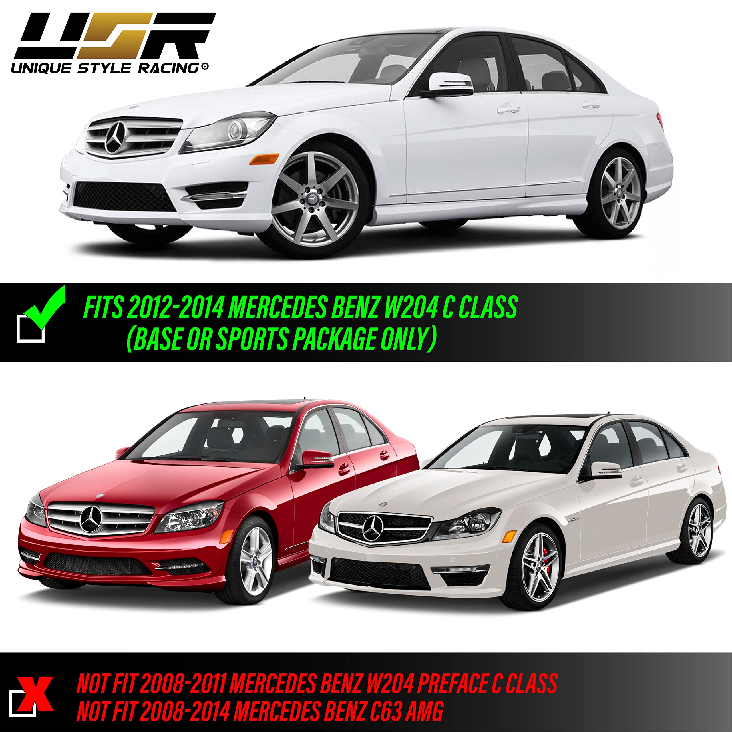 Usr Depo 12-14 W204 Clear Bumper Side Marker Light Assembly Set (Left + Right) Compatible For 2012-2014 Mercedes Benz W204