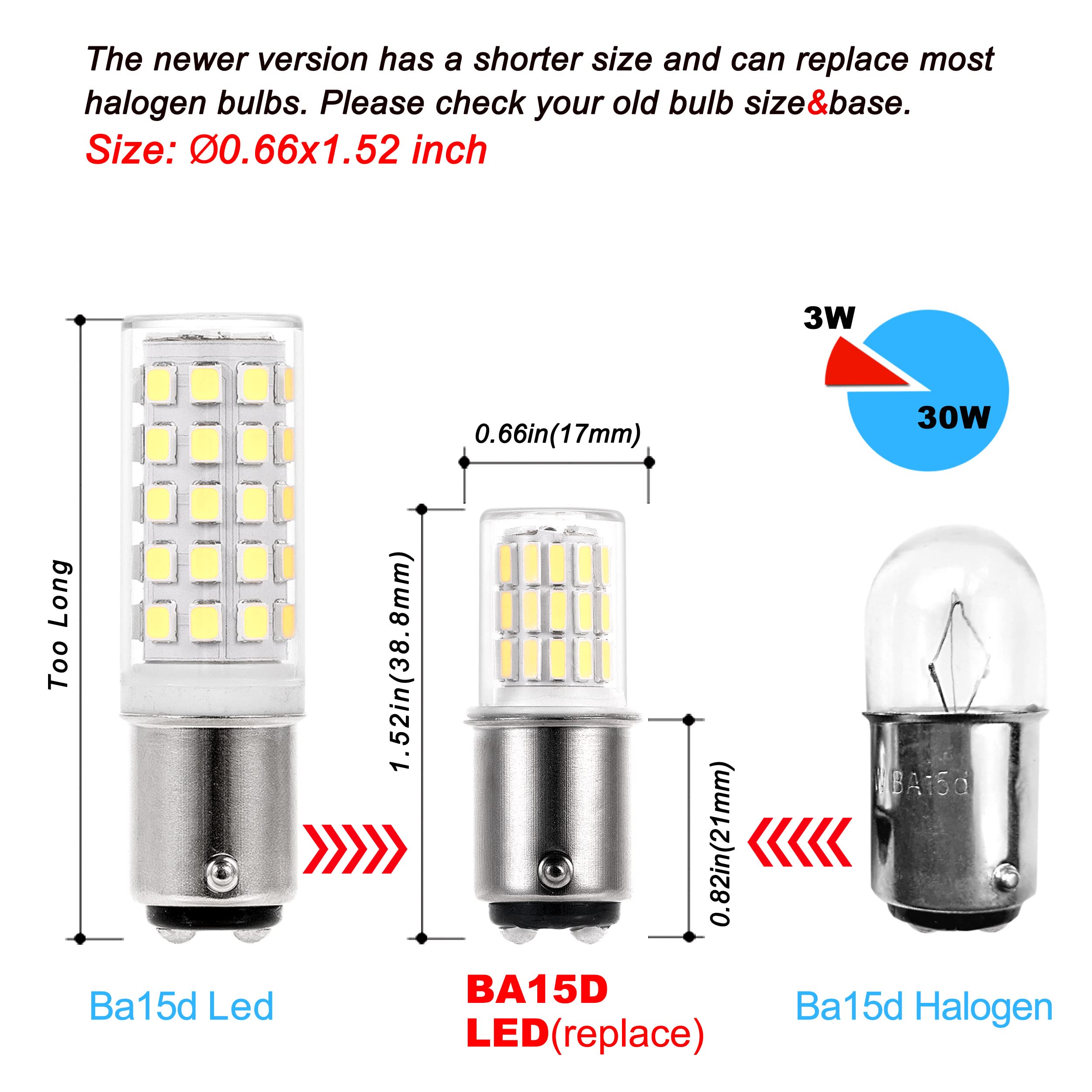 12V Ba15D Led Rv Camper Interior Light Bulbs,1076 1142 1176 S8 3W 6000K Daylight Bright White,Double Contact Dc Bayonet Base,Ac1