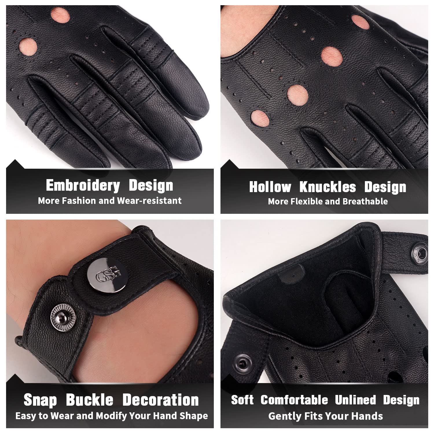 Gsg Men Leather Gloves Black Driving Cycling Touchscreen Motorcycle Unlined Gloves 10