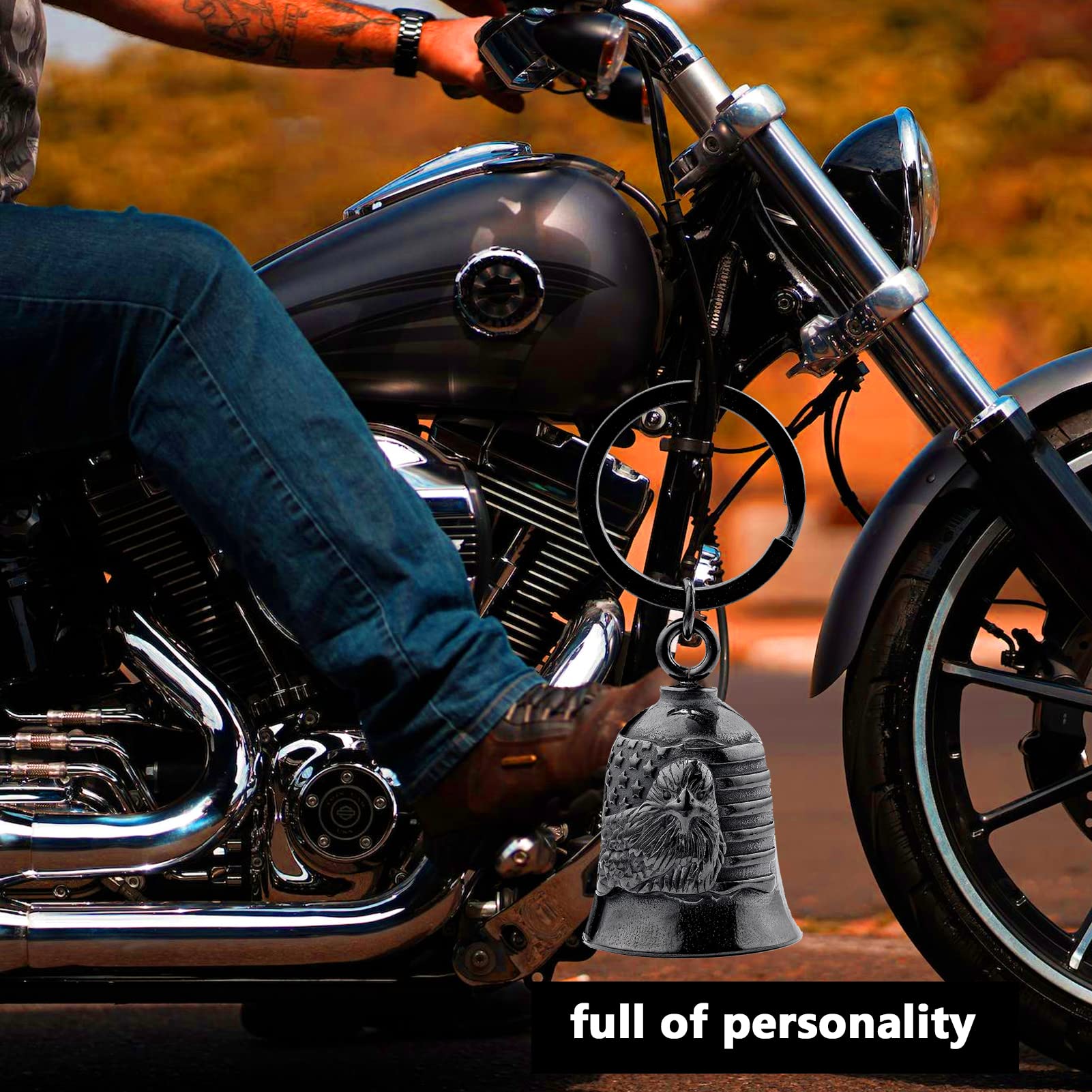 Motorcycle Bell - Motorcycle Bell For Men Women,Biker Bell Accessory,Helps You Chase Away Bad Luck During Your Travels (Flag Eagle)