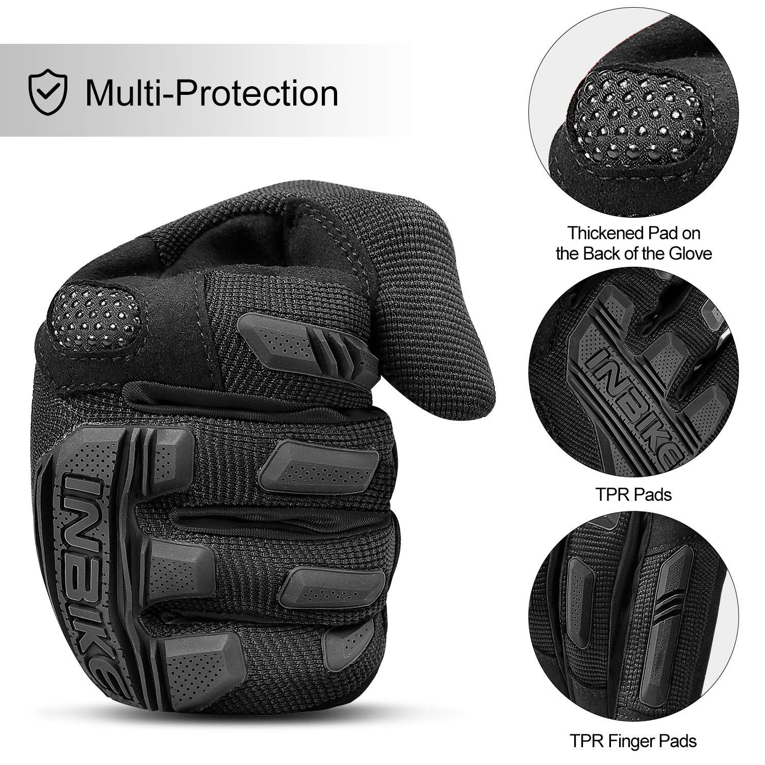Inbike Mtb Mountain Bike Gloves Touchscreen With Thicken Eva Padded & Tpr Knuckle Protection For Bmx Mx Atv Motorcycle
