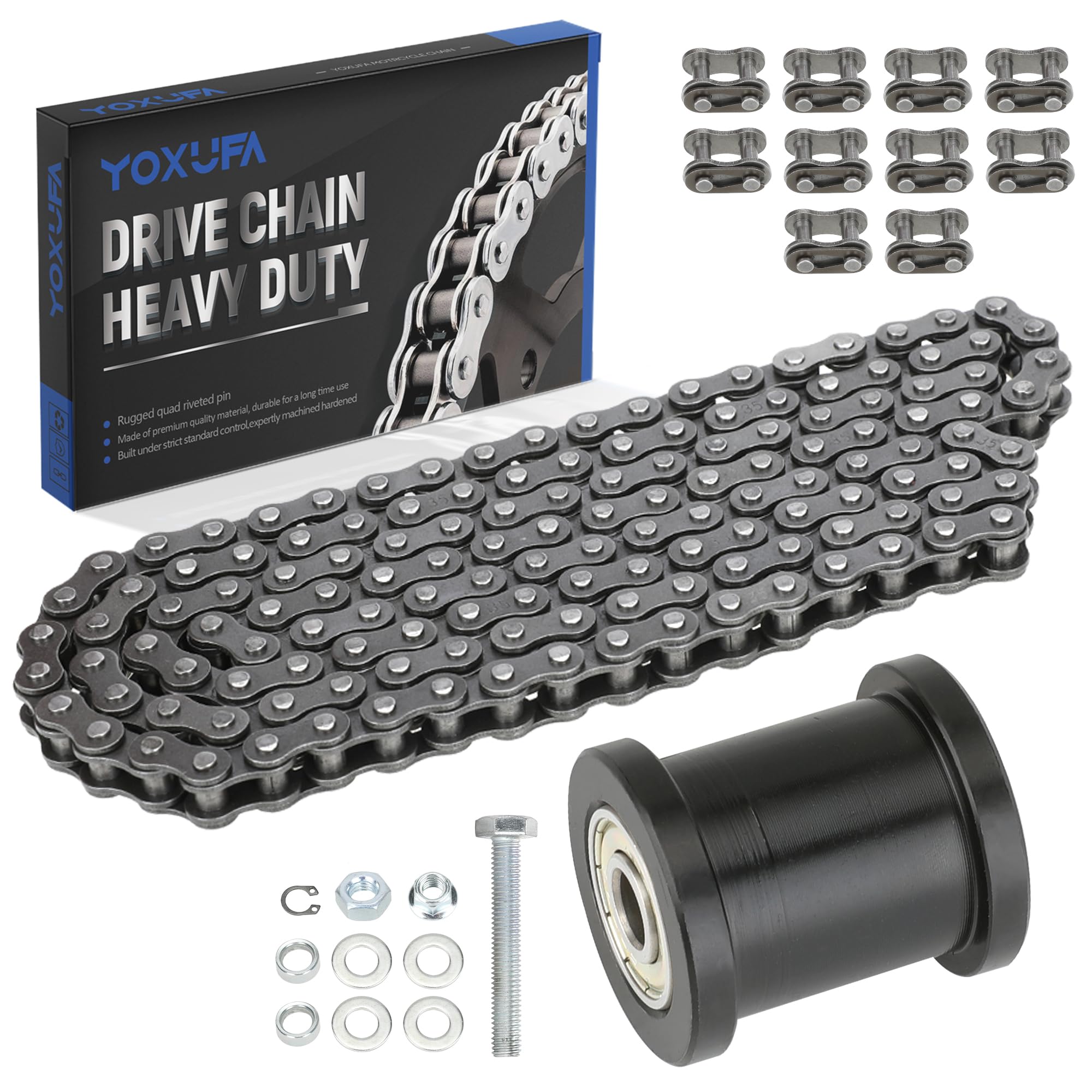YOXUFA #35 Roller Chain 140 Links +Mini Bike Chain Tensioner for Coleman CT100U CC100X Baja Doodle Bug DB30 Predator 212cc 79cc 