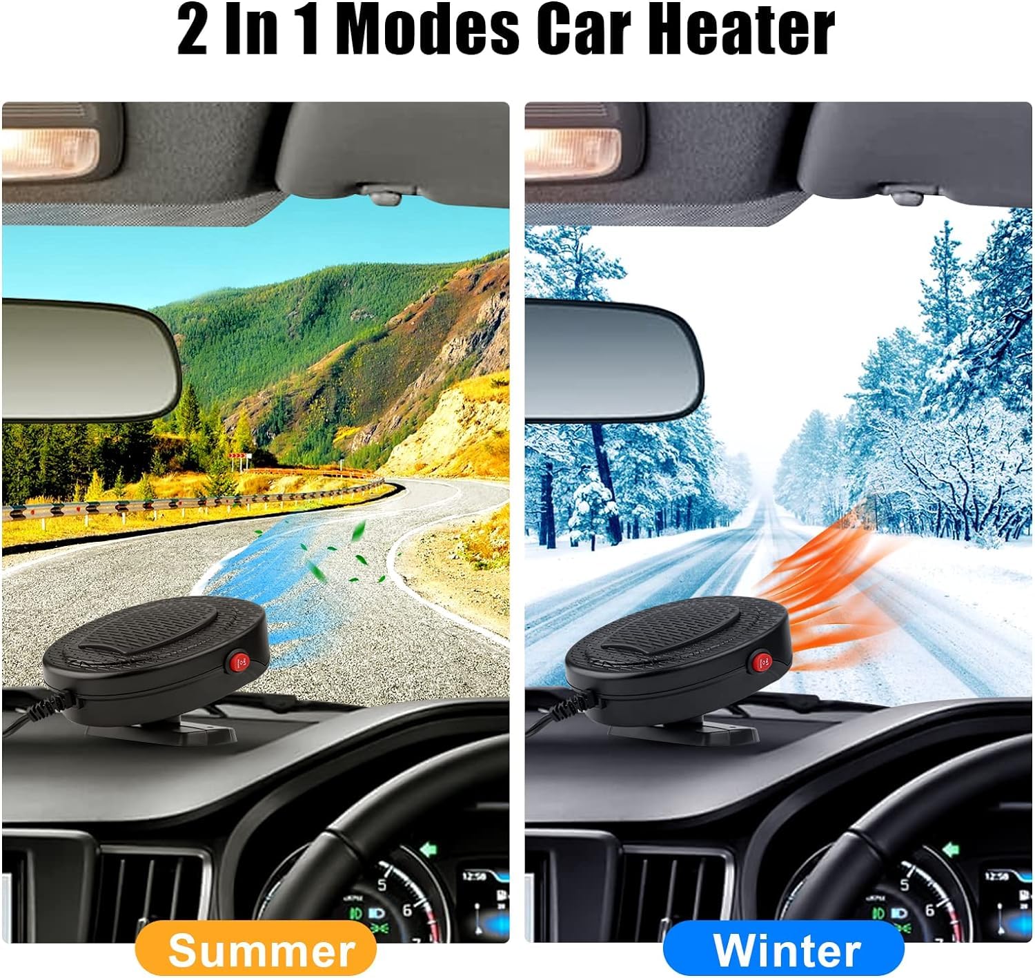 Machswon 2 In 1 Car Heater And Cooler Fan - 150W 12V Auto Defroster And Demister For Windscreen Dashboard