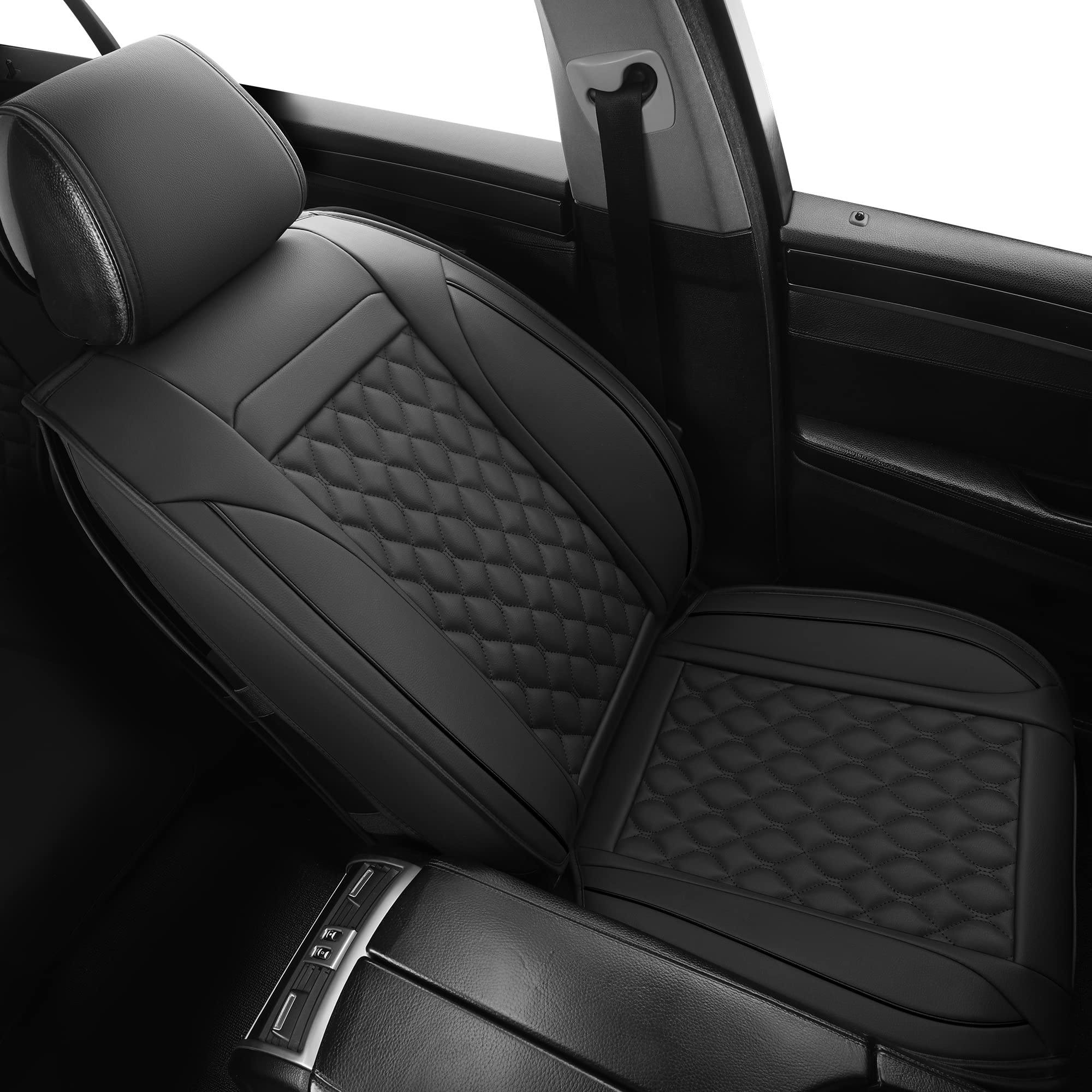 Vankerful Car Seat Covers Front Pair,Universal Fit For Most Cars,Suv,Sedans And Pick-Up Trucks,Automotive Faux Leather Vehicle Cushion Covers(Front Pair,Black)