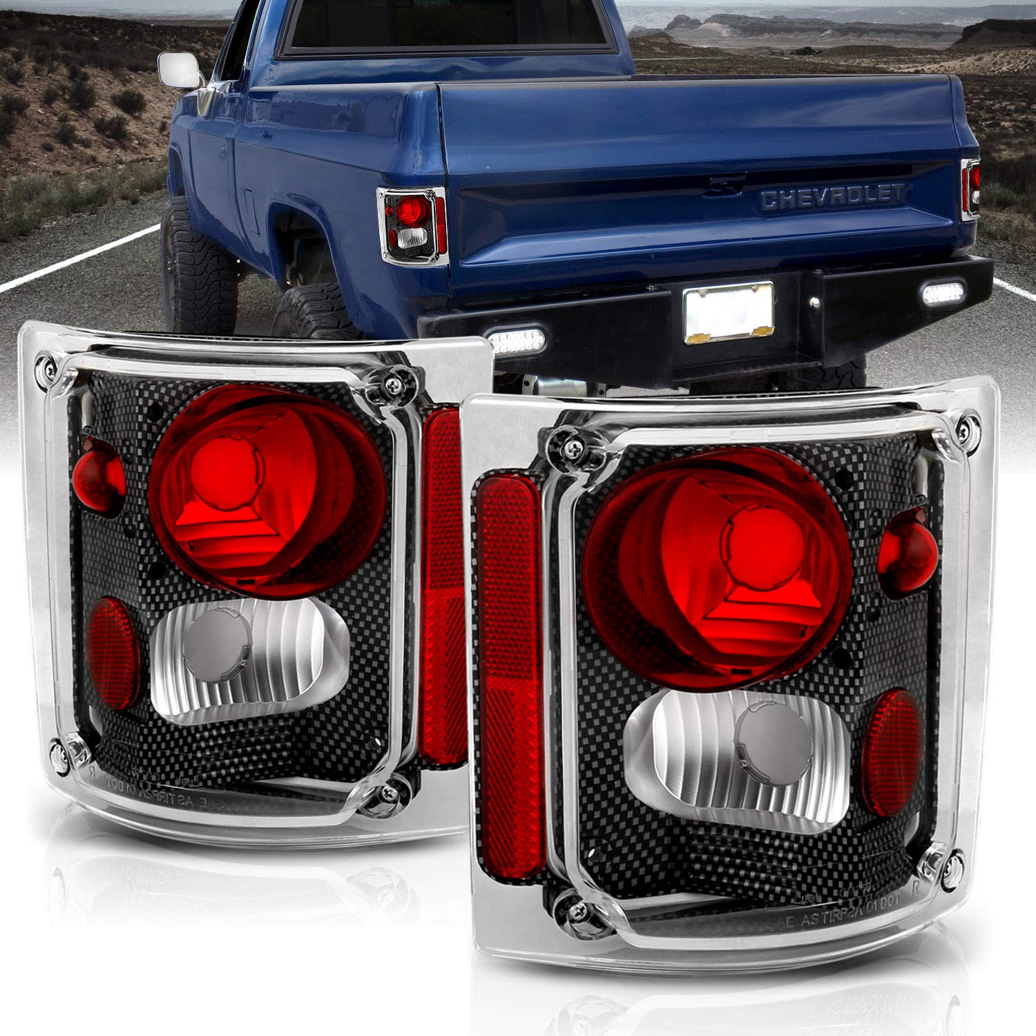 Amerilite Carbon Replacement Brake Tail Lights Housing Set For Chevy/Gmc Full Size - Passenger And Driver Side