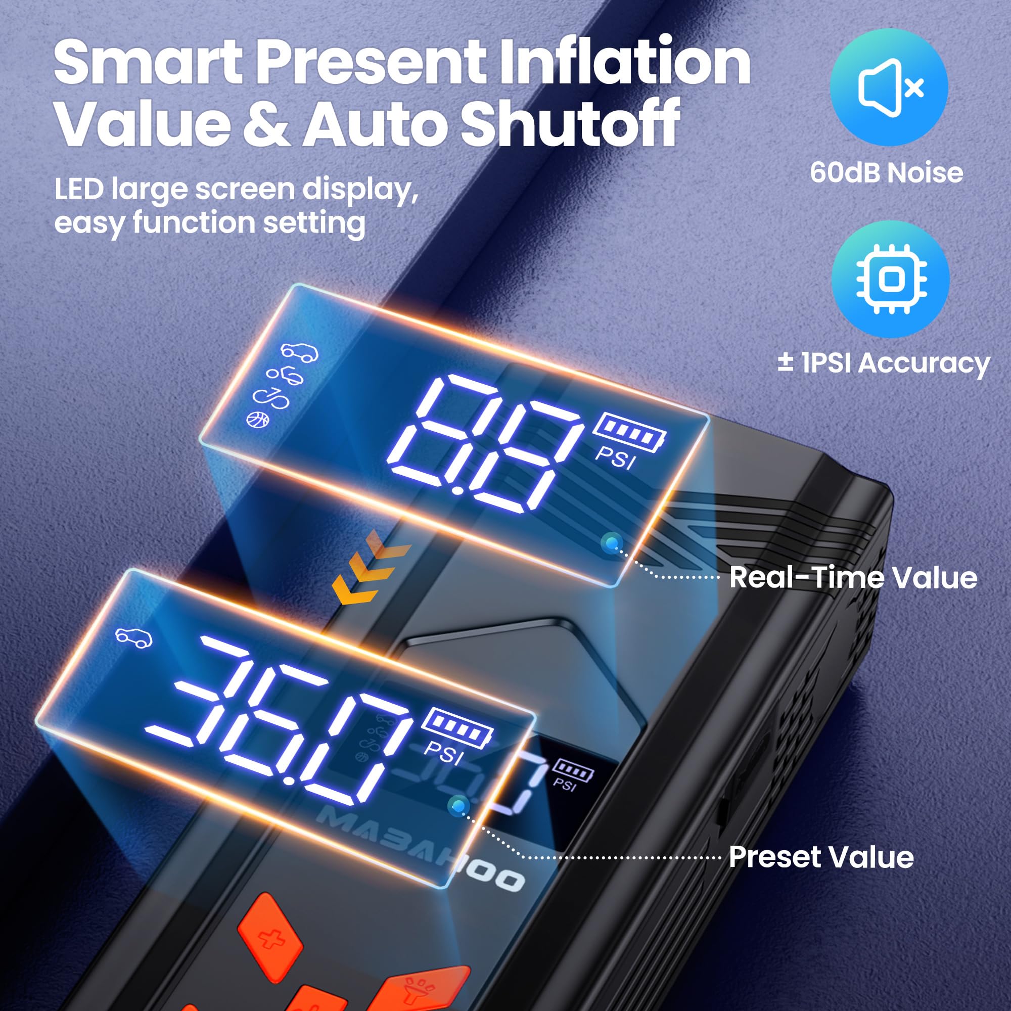 Mabahoo Jump Starter with Air Compressor, 3000A Battery Pack, 150PSI Inflator, LCD Display, Black, Model YD06